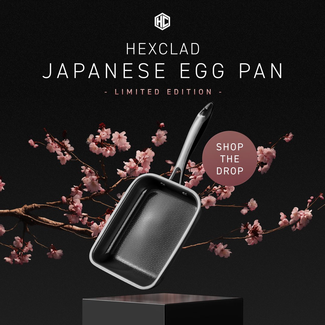 hexclad's tweet photo. For the rolled omelettes of your dreams, you need the right pan. HexClad’s Hybrid Japanese Egg Pan was engineered for Tokyo-style tamagoyaki with a rectangular design and ceramic nonstick surface that helps create perfectly shaped layers and smoother folds.