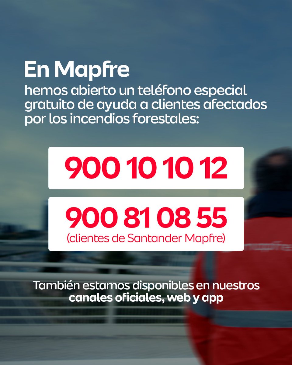 aranorbe's tweet photo. En Mapfre nos ponemos a disposición de los clientes afectados por los incendios forestales que están ocurriendo en todo el país. 

Más información:
https://t.co/2Xv3kLMwpv https://t.co/EfXeMWRb1k