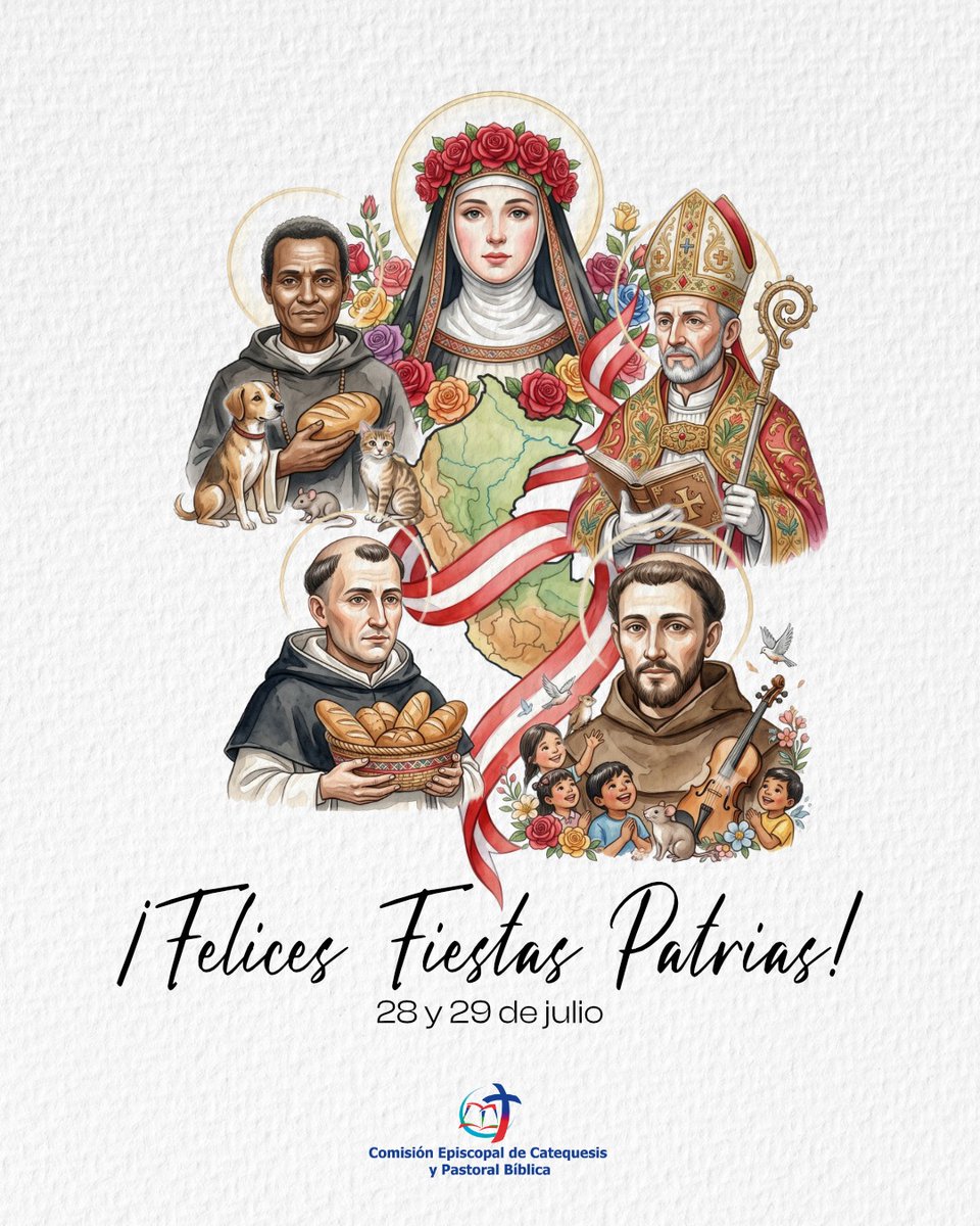 catequistasperu's tweet photo. ¡Felices Fiestas Patrias!🇵🇪✨
En estas fechas de aniversario patrio de nuestro «Perú, tierra ensantada»; les invitamos a seguir anunciando la Palabra con valentía y alegría: transmitiendo una fe viva, auténtica sin reservas.

¡Un abrazo de bendición y a celebrar nuestra Patria!🎉 https://t.co/YyUYXTYyrr