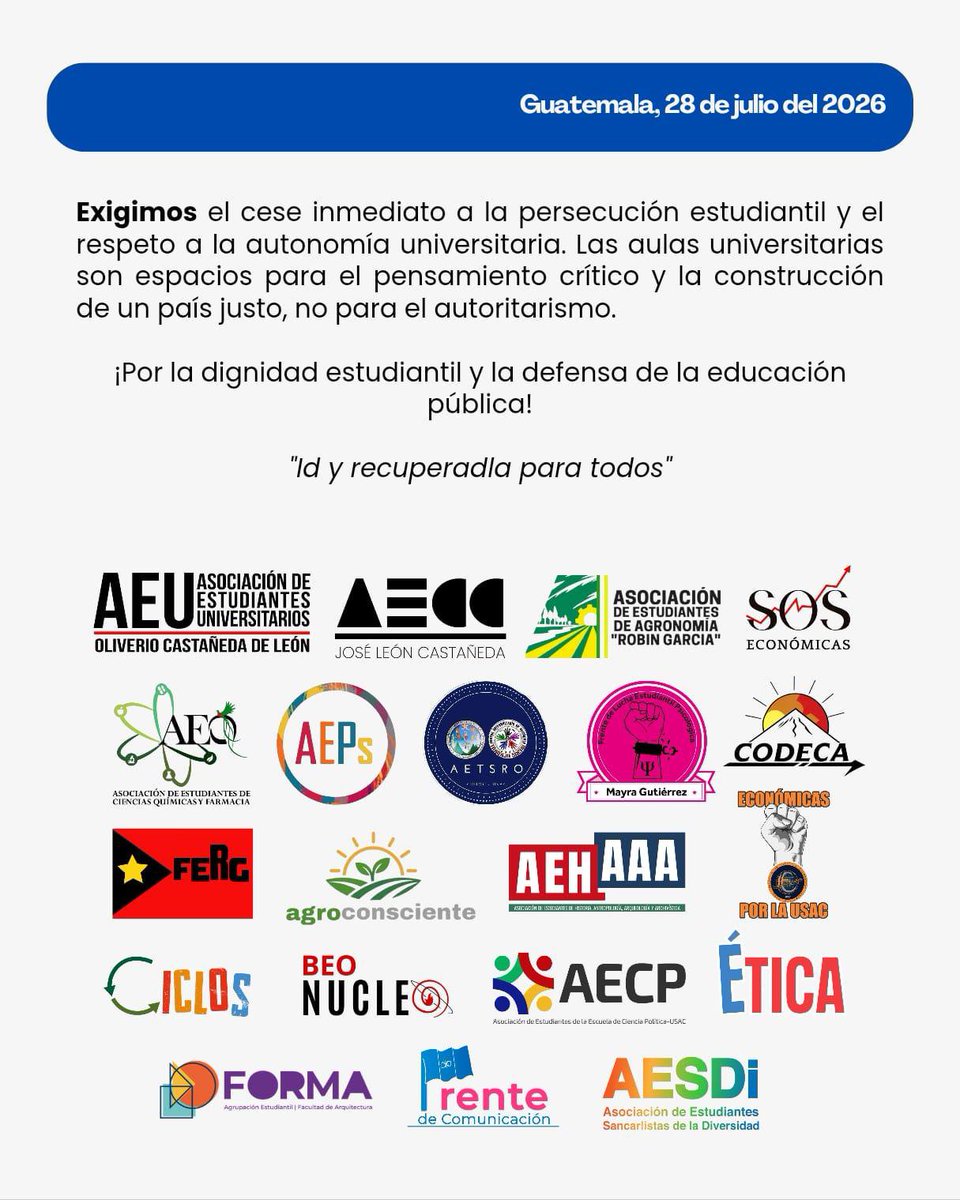 PrensaComunitar's tweet photo. #FraudeUSAC Estudiantes rechazan el fallo de la CC que confirma la expulsión del estudiante Camilo García 

Las asociaciones estudiantiles sancarlistas denuncian que la resolución de la Corte de Constitucionalidad sienta un mal precedente en la defensa de los derechos constitucionales.