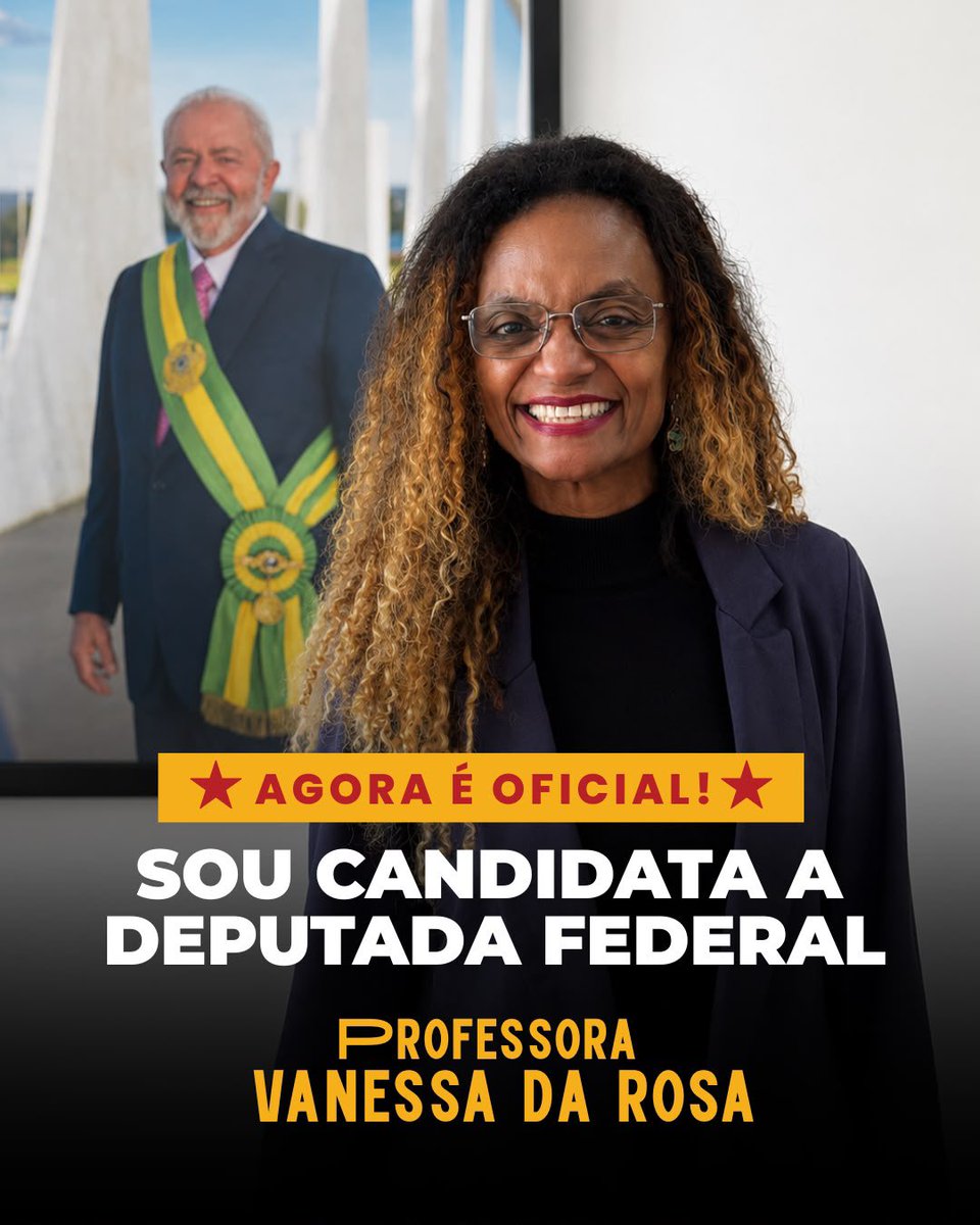 vanessarosajlle's tweet photo. SANTA CATARINA NUNCA ELEGEU UMA MULHER NEGRA COMO DEPUTADA FEDERAL! 

O sonho agora é do tamanho de Santa Catarina. E ele será construído com a nossa cara, com a nossa gente e do nosso jeito. Vamos juntos! Chegou a nossa vez.

Agora é oficial, sou candidata a deputada federal! 🌟 https://t.co/Hc2mY9vGD0