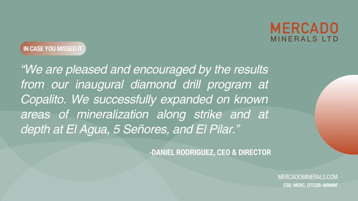 MercadoMinerals's tweet photo. CEO  Daniel Rodriguez reflects on the results from the Company’s inaugural 3,000 metre diamond drill program in Sinaloa, Mexico. 
 
Read the full news release: https://t.co/0Krt4VEwUf  
 
$MERC.C $MRMNF https://t.co/mDUlethMRV