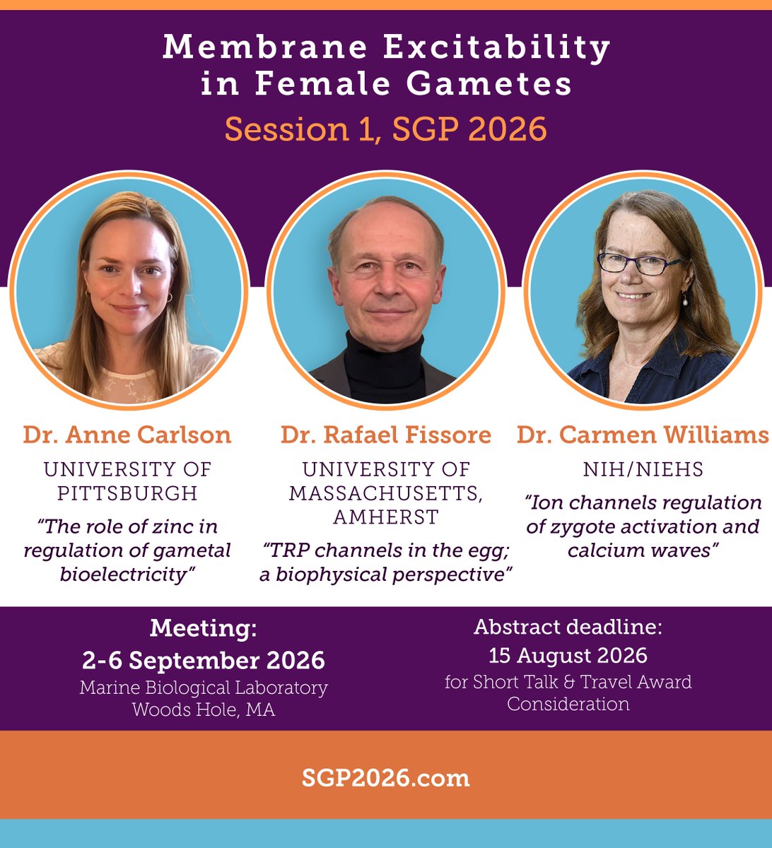 sgpweb's tweet photo. Join us to hear talks by Anne Carlson @carlson_lab , Rafael Fissore, Carmen Williams and many other great speakers at the SGP Annual Meeting on "Membrane Excitability and Reproductive Biology." Submit your abstract by August 15 for short talk and travel award consideration. https://t.co/SSYZHWNVnB.