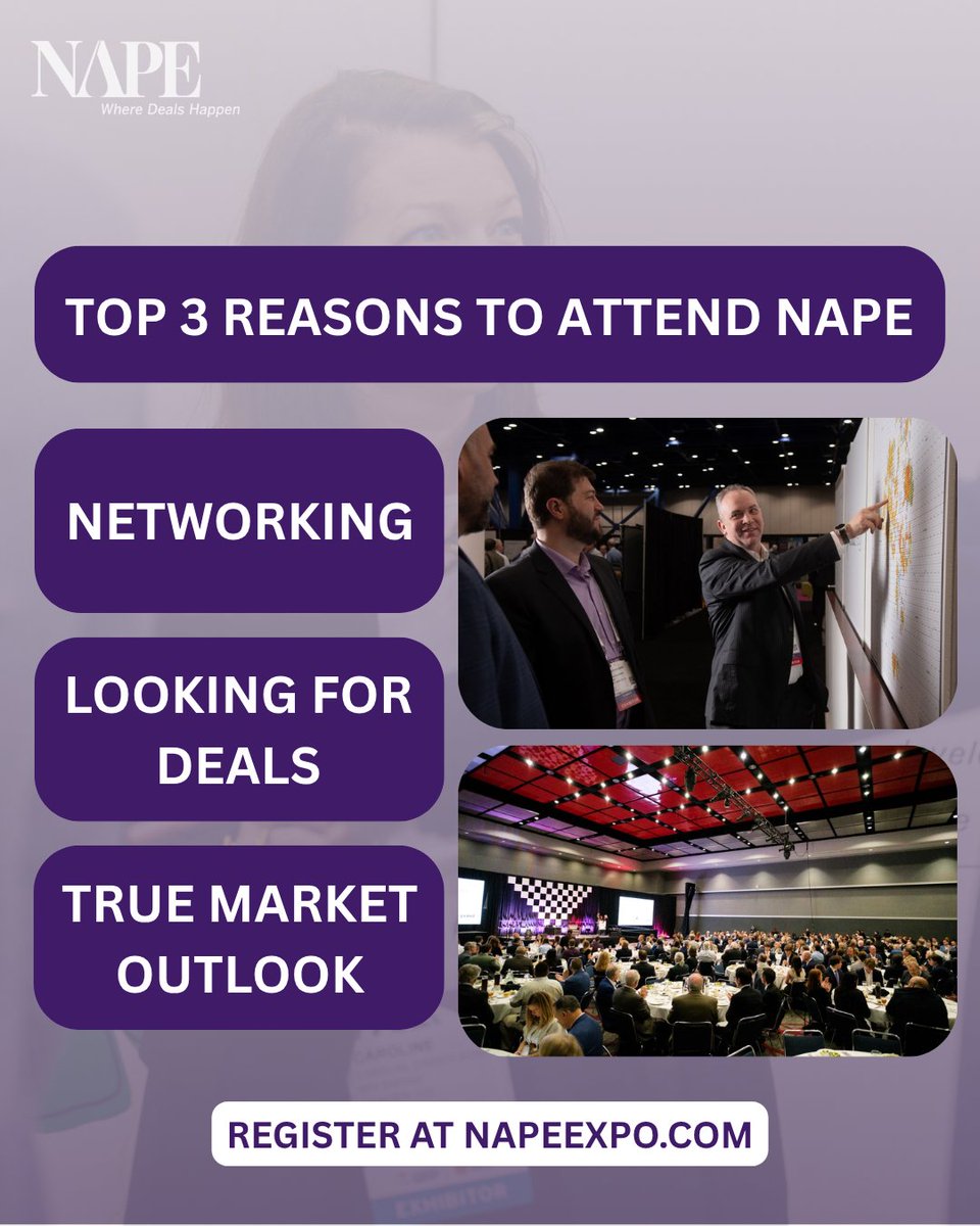 NAPE_Expo's tweet photo. 4. The Legal Track is now available for ANYONE attending the Energy Business Conference as part of The NAPE Experience+. Sessions are developed by the experts at The Foundation for Natural Resources and Energy Law. The right legal knowledge can save your company millions — this is a must for legal professionals.
#EnergyForIndustry #WhereDealsHappen #TheNAPEExperience