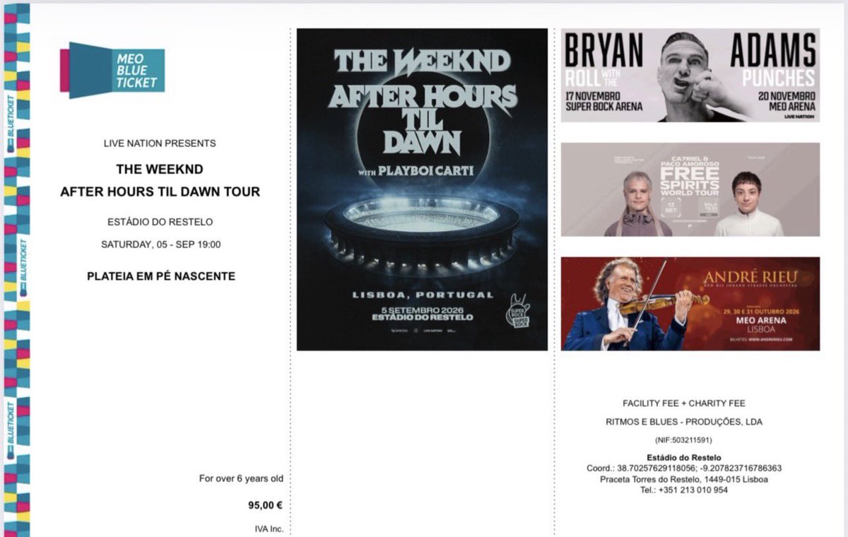 simoess30's tweet photo. Alguém compra bilhete para The Weeknd dia 5 em Lisboa? Plateia em pé e preço original. https://t.co/AVicgl6in1