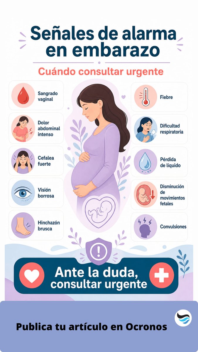 revistaocronos's tweet photo. Embarazo: señales que no esperan
Sangrado, cefalea intensa, visión borrosa o menos movimientos fetales exigen consulta urgente.
Guárdalo para repasar alarmas clínicas. ⚠️ #Obstetricia #Medicina https://t.co/Gm7PMxWMZB
