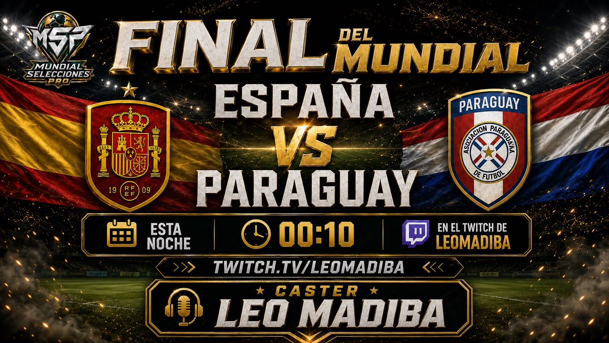 eafcstats's tweet photo. ¡Está noche la gran final del Mundial de Selecciones Pro!
España se enfrenta a Paraguay al mejor de tres.
Podrás seguirlo a partir de las 00:10 en el https://t.co/MugigSiOow https://t.co/Y0wE6XjgGG