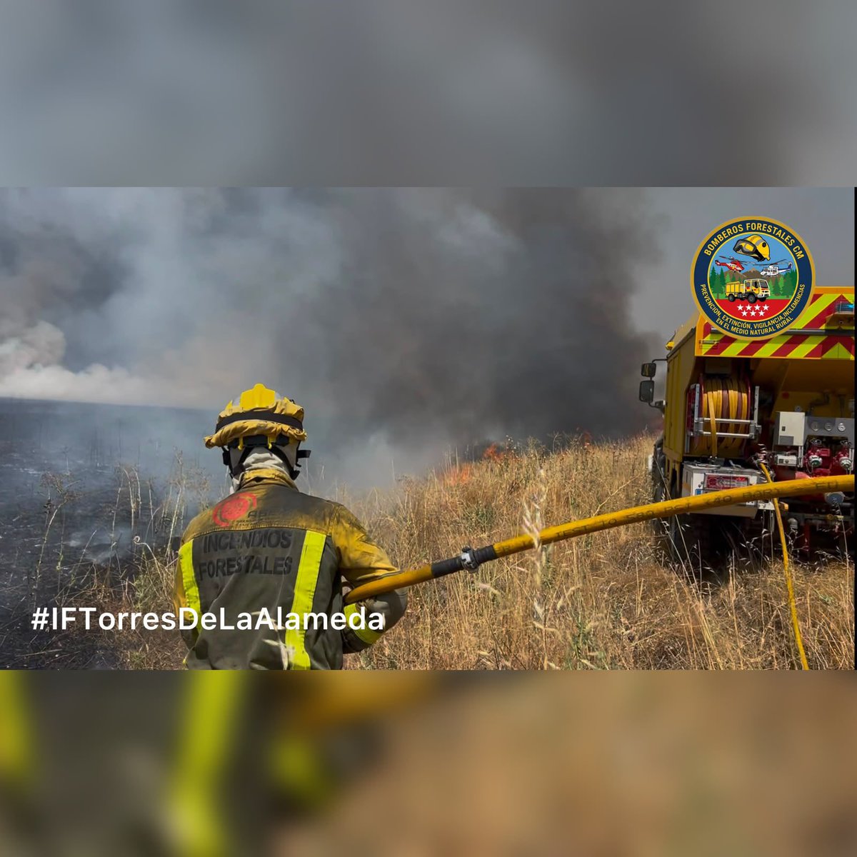 BBFFMadrid's tweet photo. En el día de hoy se han iniciado dos #IIFF en los que trabajan dotaciones de #BomberosForestalesCM. 

Uno en el municipio de #TorresDeLaAlameda que ya ha podido ser controlado y otro en #Villalbilla en el cual continúan trabajando numerosos medios y que ha afectado a una zona de viviendas.
