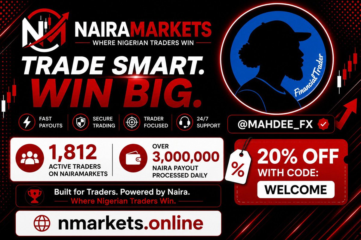 MAHDEE_FX's tweet photo. NairaMarkets Partnership! 💰
Partner with us and earn great commission on every trader you refer.
20% OFF with code: WELCOME
Trade Smart. Win Big. Earn More.
DM for partnership 👇
https://t.co/JQgmQEtIY3
@MAHDEE_FX
#NairaMarkets #Partnership https://t.co/5sSeBz2Auv