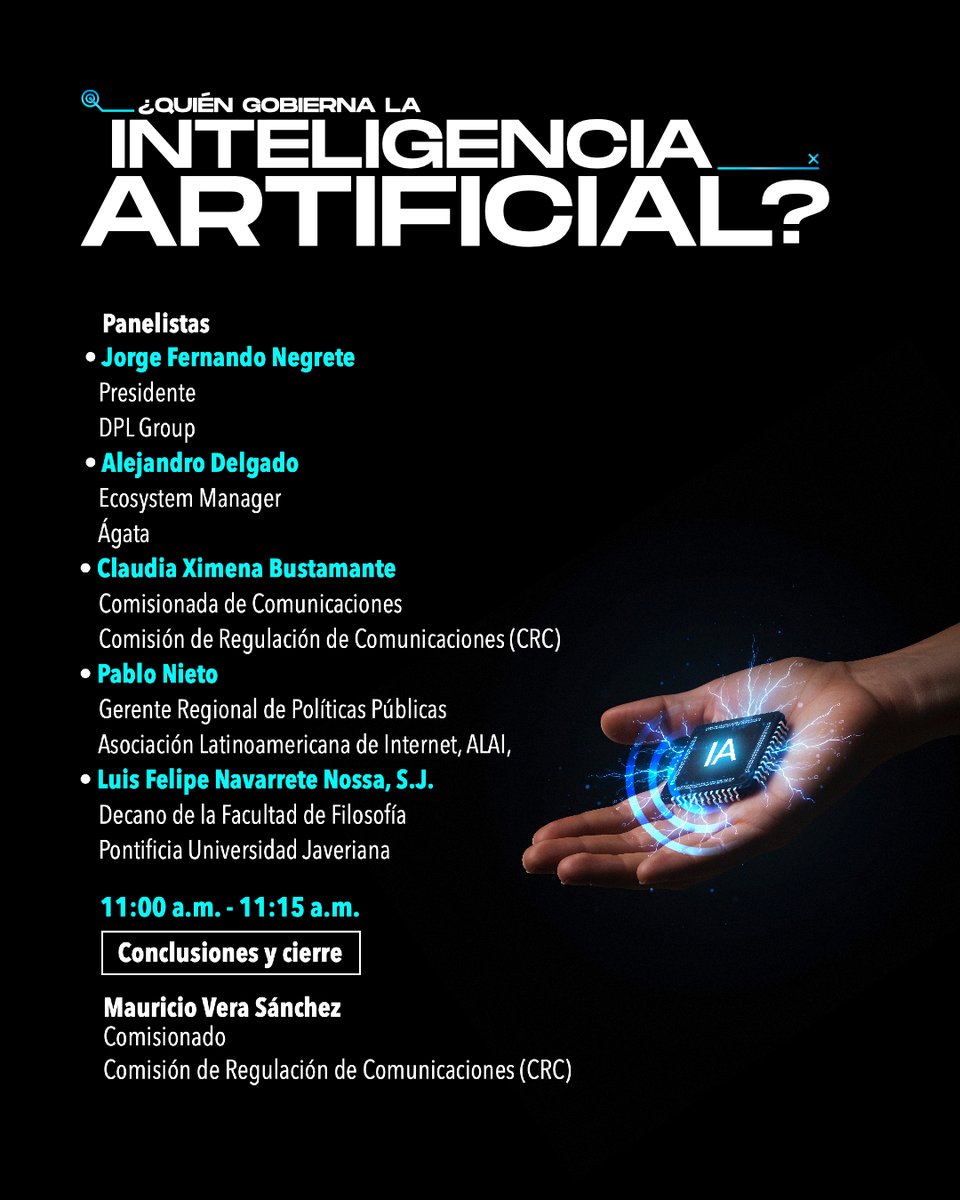 CRCCol's tweet photo. ¿Quién gobierna la inteligencia artificial? Descúbrelo en este espacio de diálogo sobre ética, regulación, poder y desarrollo humano, con expertos del sector público, la academia y la industria.

12 de agosto | 8:30 a. m. 
¡Consulta la agenda e Inscríbete! https://t.co/Dyn6nuNkOv https://t.co/BE0NIcAUQQ