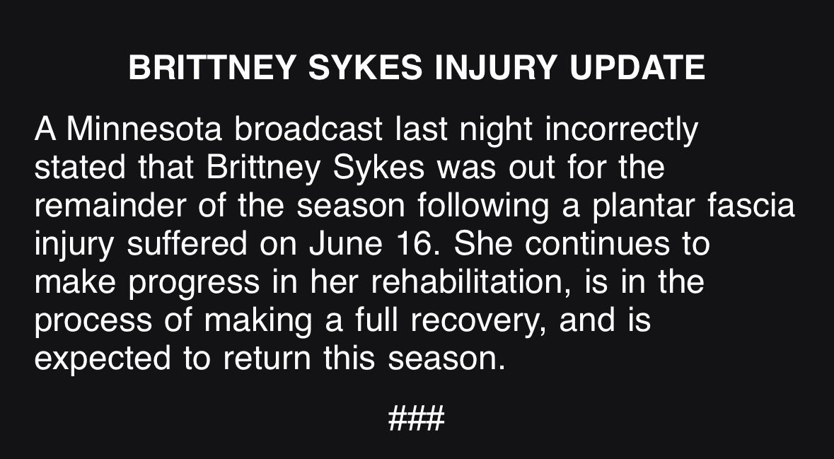 chelsealeite's tweet photo. Statement just released from the Toronto Tempo regarding Brittney Sykes and her foot injury: https://t.co/ml1iQAZaFw