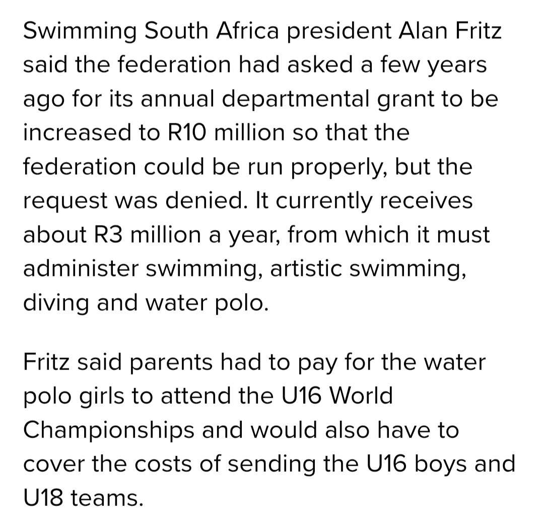 LeahK28's tweet photo. South African swimmers have now won 16 Commonwealth Games medals despite inadequate funding.

Federations are still waiting for grants already due while parents pay to send athletes abroad.

Yet Gayton McKenzie found R31m for his World Cup spectacle. You do the math... https://t.co/Ew0qSmd3ab