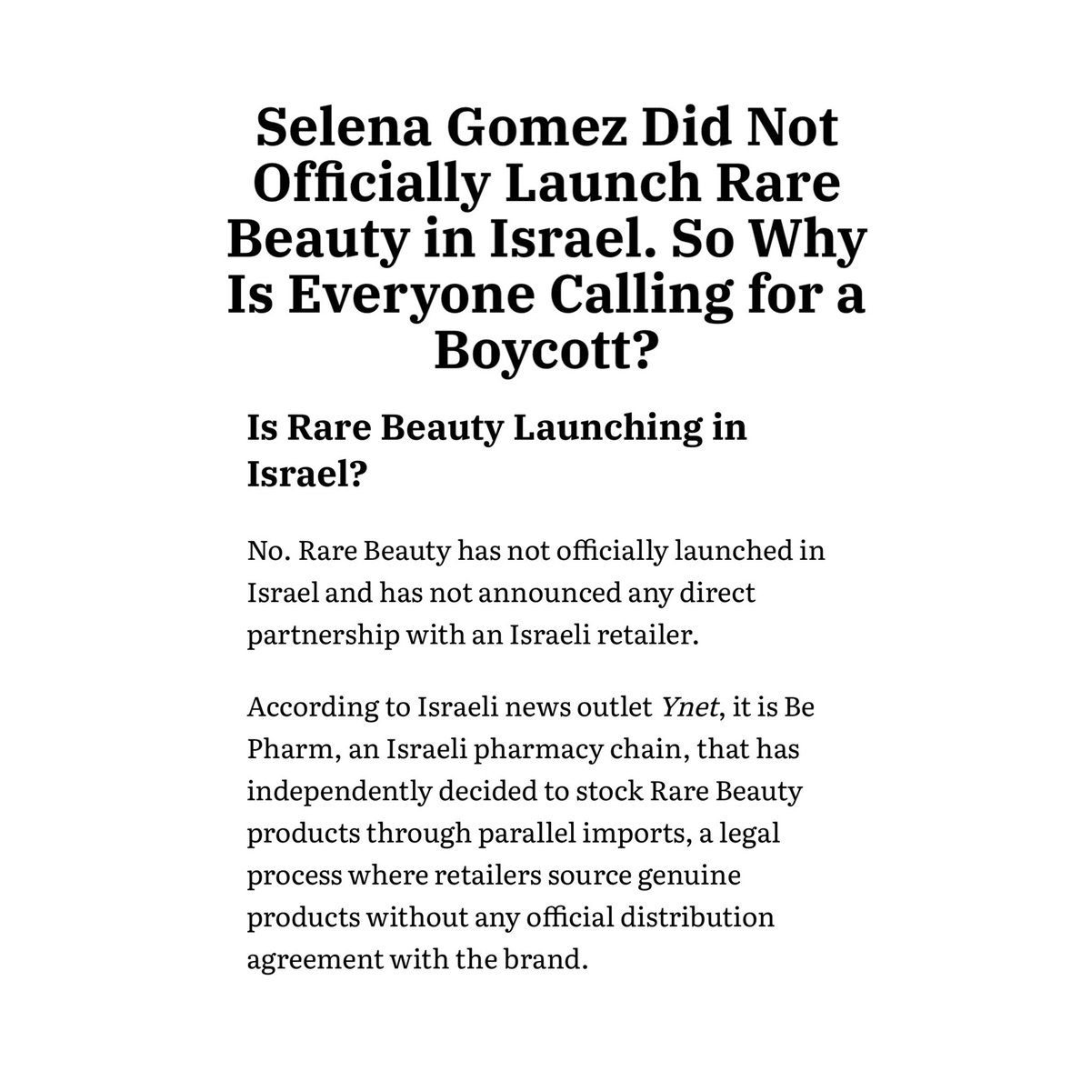 SGchartupdate's tweet photo. 🚨 Rare Beauty is NOT selling in Israel, it’s a made up lie by haters (via:OpenMagazine) https://t.co/fczUgqeuCc