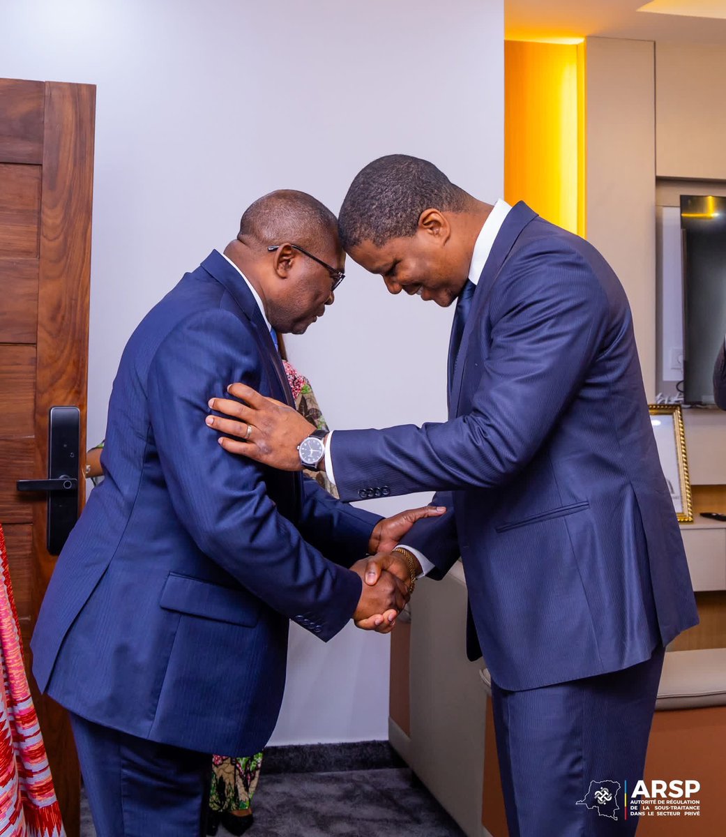 JacquesTekesha's tweet photo. 🇨🇩Ce 29 juillet 2026, le Directeur Général de l'ARSP, Juan Ted Beleshayi Kasanda, a reçu son homologue de l'Agence pour la Promotion de la Classe Moyenne (APROCM), Pascal Tchelo Mazombo, dans le cadre d'une rencontre consacrée au renforcement de la collaboration entre les deux structures, afin d'accompagner les entrepreneurs congolais et de faire de la sous-traitance un véritable levier de création d'emplois et de redistribution des richesses.

#ARSP #APROCM #ClasseMoyenne #RDC #BonneGouvernance