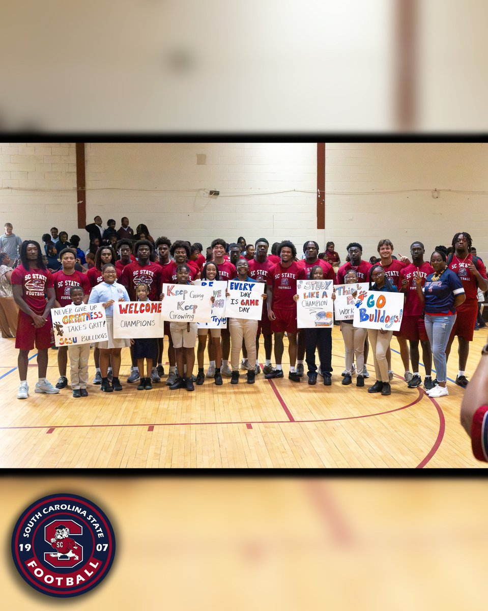 SCState_Fb's tweet photo. #GoDogs
Your SC STATE FOOTBALL BULLDOGS had an incredible time spending the day at Felton Elementary School! πΆπβ€οΈ
Giving back to our community and inspiring the next generation is bigger than footballβitβs part of who we are. Thank you to the students, teachers, and staff for welcoming us with so much energy and excitement.
Together, weβre making an impact both on and off the field. πβ€οΈ
RAISE THE BAR. πΎ
What a time to be a Bulldog! π₯
@SCStateAthletic @MEACSports @coachberry77
#PayTheFEE
#DigDEEP
#STATEofMind
#RaiseTheBAR
π΄π΅πΆπ