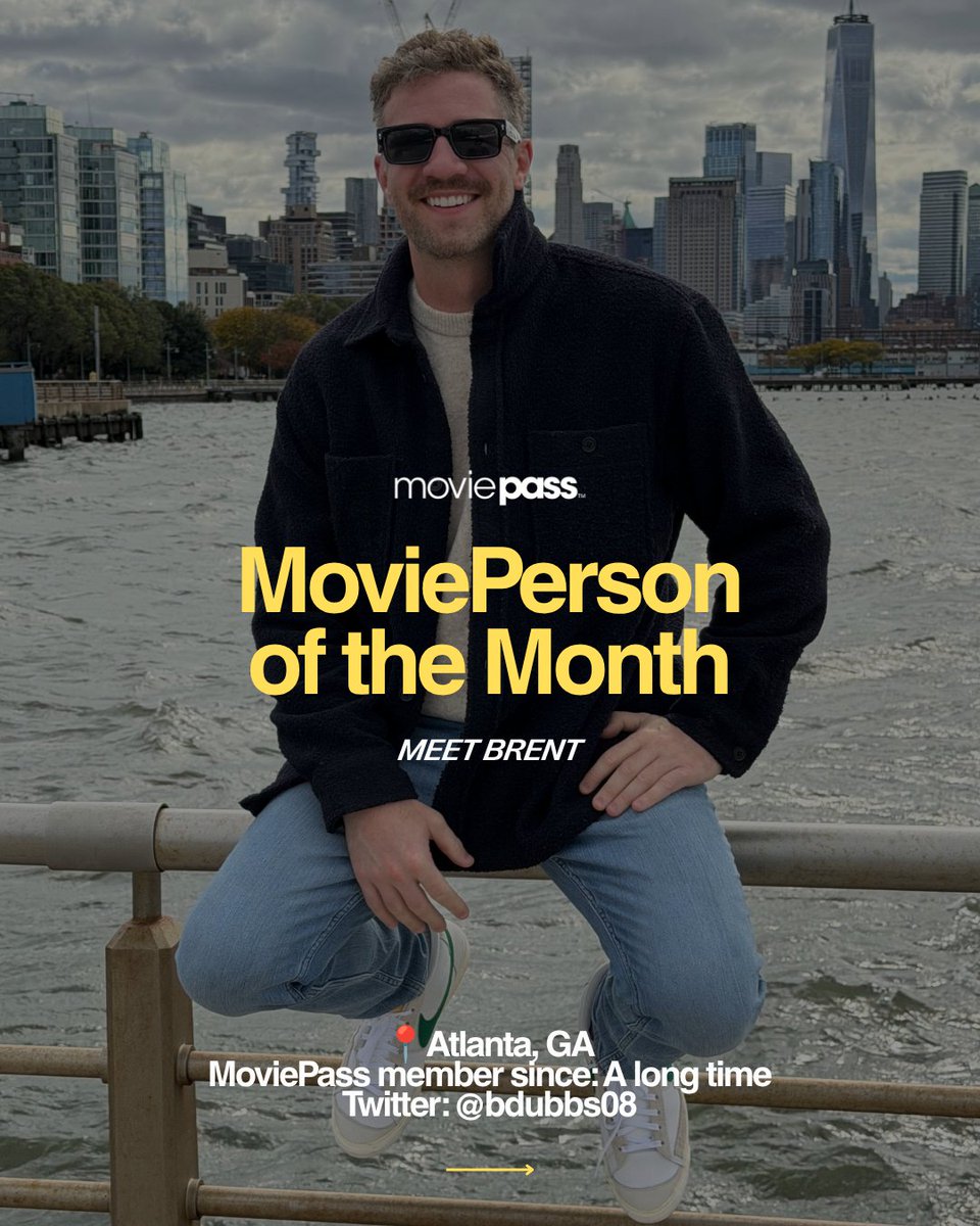 MoviePass's tweet photo. Meet the August MoviePerson of the Month: BRENT.

Every month, we feature someone from the MoviePass community and give them 100 free MoviePass credits. Wanna be featured? Tap the link in our bio. https://t.co/hQaoPaO7nZ