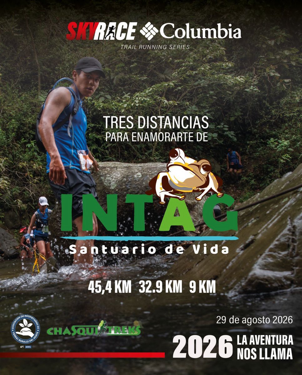 APTNorteEcuador's tweet photo. 🌿🏔️ ¡Ya viene el Sky Race Intag Santuario de Vida! 🏔️🌿
📅 29 de agosto de 2026

Uno de los eventos de trail running más bellos y desafiantes de Suramérica llega nuevamente al corazón de la zona subtropical megadiversa de Intag, en el cantón Cotacachi.
📸 https://t.co/g4zPWqo0gN
