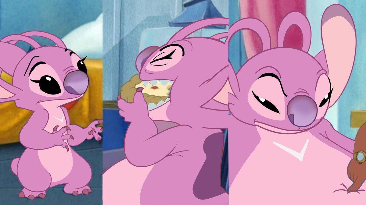 ExtraFredella's tweet photo. for some reason this days I've been thinking on making redraws of that episode where stich gains weight but replacing it with angel... here you go https://t.co/NzJveegUdJ