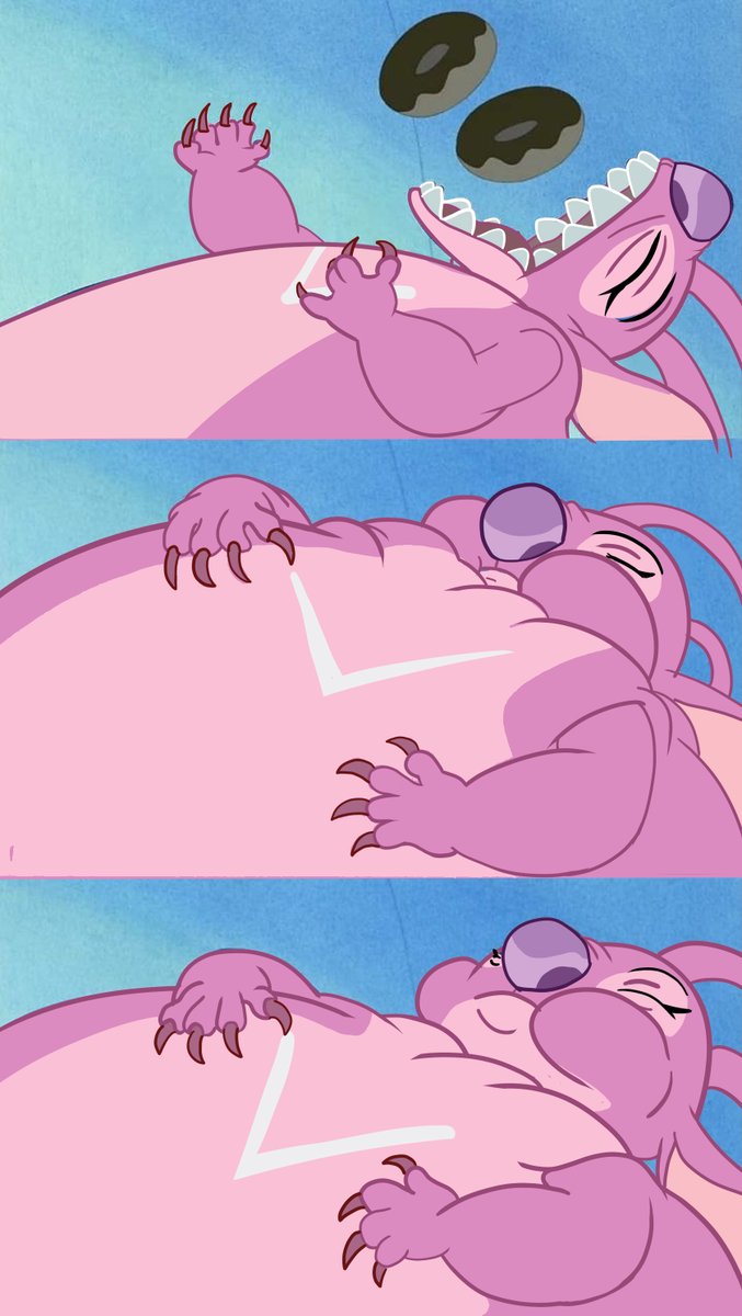 ExtraFredella's tweet photo. for some reason this days I've been thinking on making redraws of that episode where stich gains weight but replacing it with angel... here you go https://t.co/NzJveegUdJ