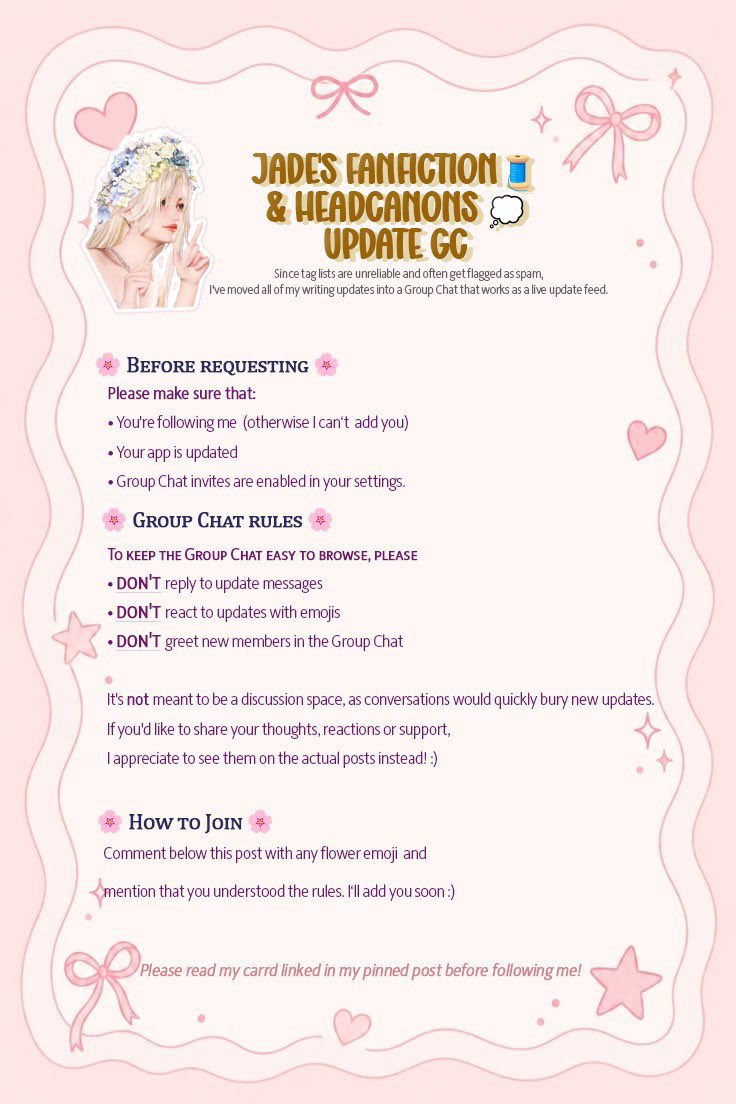 netherbl00m's tweet photo. 🌗 If you wish to stay updated on whenever I post my fics or headcanons, I don’t do tag lists, but I have a little Group Chat where only my updates get posted :) You can read the little info graphic on how to join! 🌗 https://t.co/xlFSc9SgHI