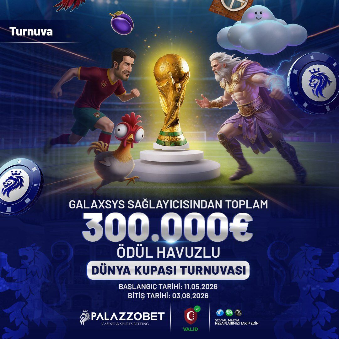Palazzosocial1's tweet photo. 🏆PALAZZOBET'TE KUPA YOLUNDA DEV MÜCADELE BAŞLIYOR!

💎 300.000€ ödül havuzuyla kazananlar arasında sende hemen yerini al.

Başlangıç Tarihi: 11.05.2026
Bitiş Tarihi: 03.08.2026

🤩Güncel Giriş https://t.co/hhHxbPLFPF

#Galaxsys #turnuva https://t.co/75XFY4CGAF