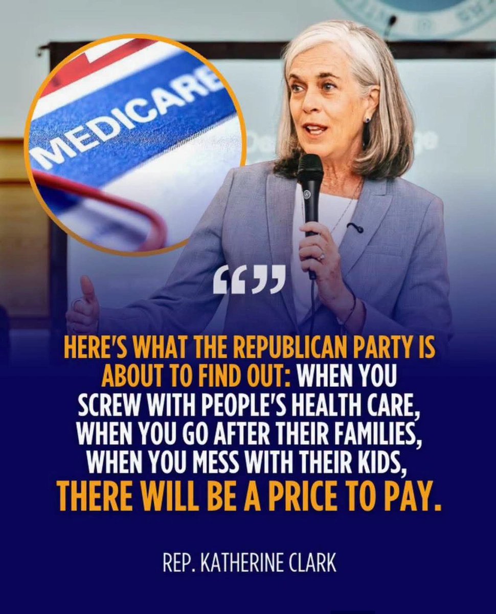 TheDemCoalition's tweet photo. "Here's what the Republican Party is about to find out: When you screw with people's health care, when you after their families, when you mess with their kids, there will be a price to pay." - Rep. Katherine Clark 

#FlipCongressBlue https://t.co/J8qzXiHfPm
