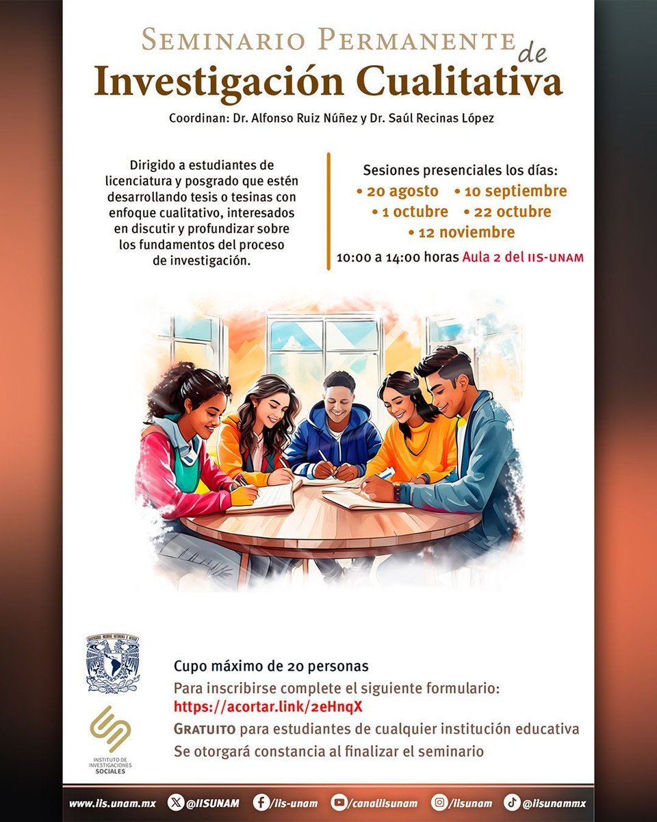 IISUNAM's tweet photo. 🏢 ¡Ya puedes inscribirte al Seminario Permanente de Investigación Cualitativa del IIS-UNAM! 🏢 --> Accede al formulario aquí: https://t.co/YxLTQ8eL2d https://t.co/22Dkb38TM6