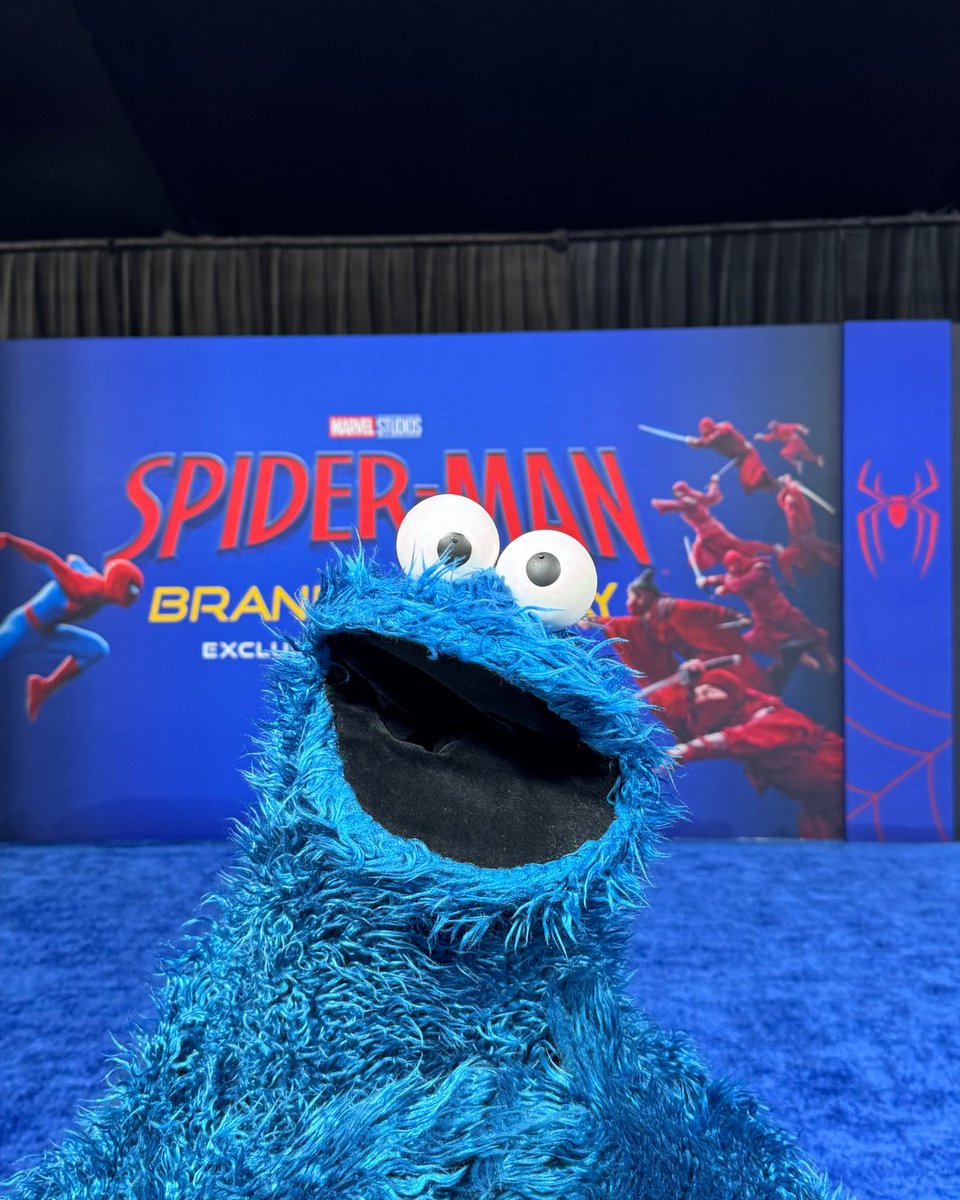 sesamestreet's tweet photo. Slimey and Cookie Monster had so much fun at the Spider-Man: Brand New Day premiere 💙🕸️ https://t.co/50JLGCeWVO