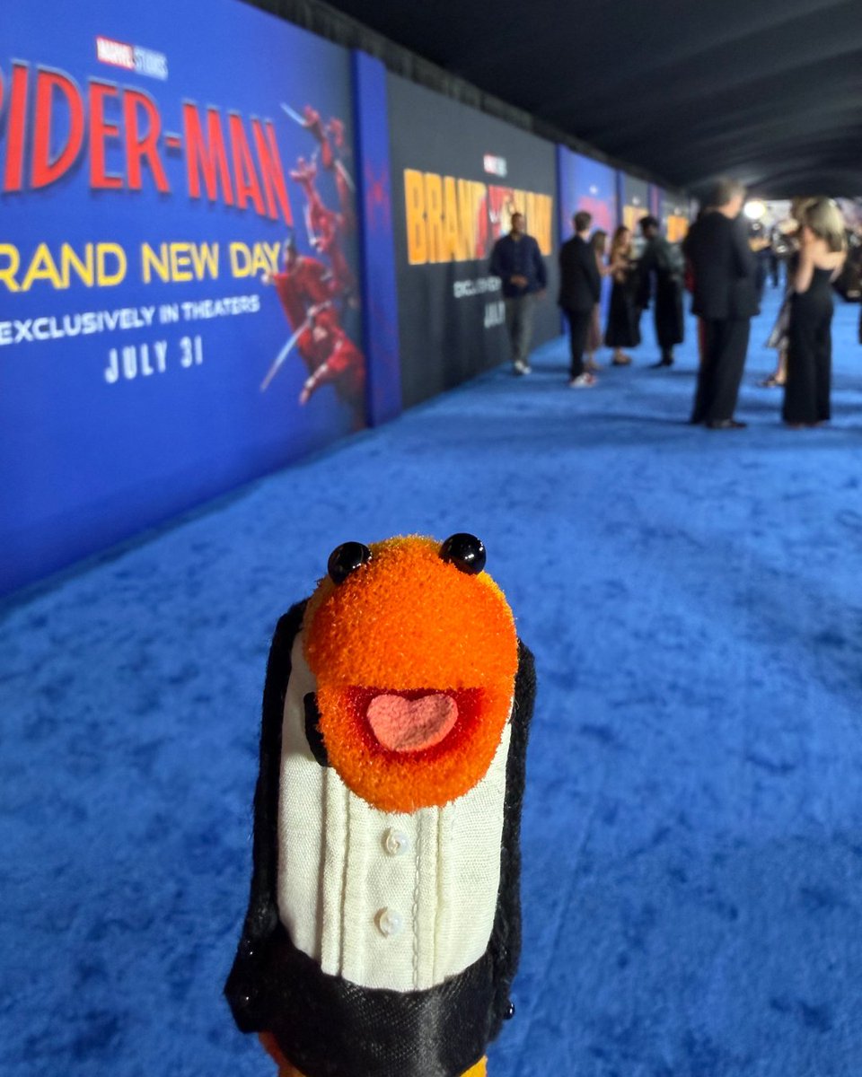 sesamestreet's tweet photo. Slimey and Cookie Monster had so much fun at the Spider-Man: Brand New Day premiere 💙🕸️ https://t.co/50JLGCeWVO