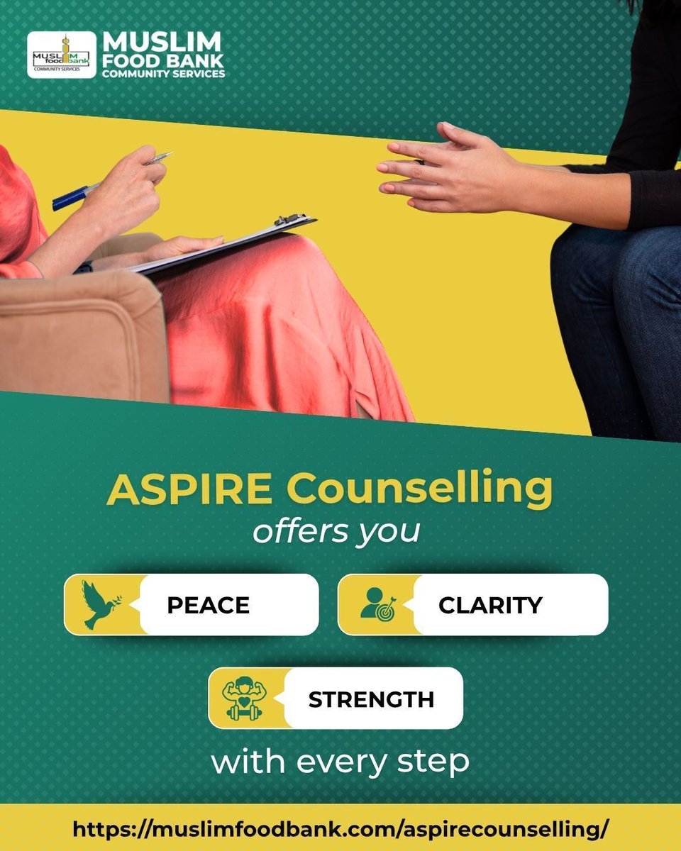 muslimfoodbank's tweet photo. Peace, clarity, and strength can begin with one conversation.
ASPIRE Mental Health Counselling is here to support you, step by step.
https://t.co/pHtBUSpveQ
#MFBCS #MuslimFoodBank #ASPIRE #MentalHealthCounselling #MentalHealthSupport https://t.co/iwGKIxCDMy