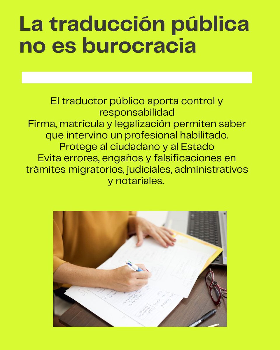 vero__te_'s tweet photo. La traducción pública no es burocracia  A menudo se confunde la ausencia total de controles con la libertad. Sin embargo, en el ámbito documental y legal, la falta de supervisión no nos hace más libres, sino más vulnerables.  Desregular por completo esta área simplemente deja la puerta abierta a la "truchada", la desprolijidad y el caos. El Traductor Público no es un obstáculo burocrático, sino un eslabón fundamental en una cadena de responsabilidades. Al certificar la fidelidad de su trabajo, el traductor actúa como un escudo, evitando que te estafen o que documentos apócrifos y traducciones negligentes arruinen tus trámites. Su firma y sello no son más papeles: son control, respaldo y la seguridad de que tu documentación tiene valor legal