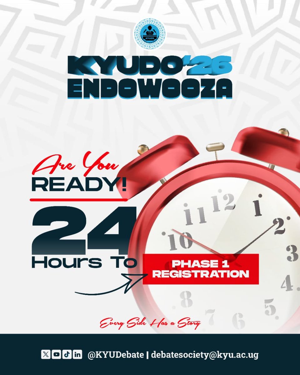KYUDebate's tweet photo. ⏰ 24 hours to go!

Phase 1 (Early Bird) Registration opens tomorrow.

Enjoy 25% OFF all tournament packages and secure your place at KYUDO'26 – Endowooza.

Don't miss it.

#KYUDS26 #KYUDO26 #EarlyBird #Registration #Endowooza https://t.co/5GdqyxW94M