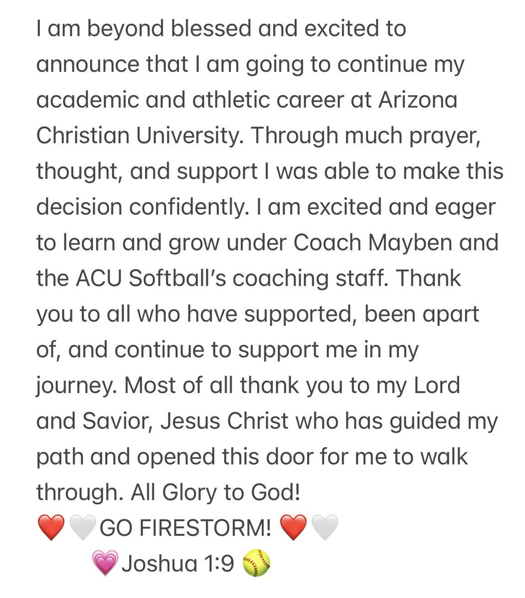 Kayla_M_2024's tweet photo. Next Chapter: New Adventures 🥎❤️🤍 @ACUSoftball https://t.co/WWs4DoxoB0