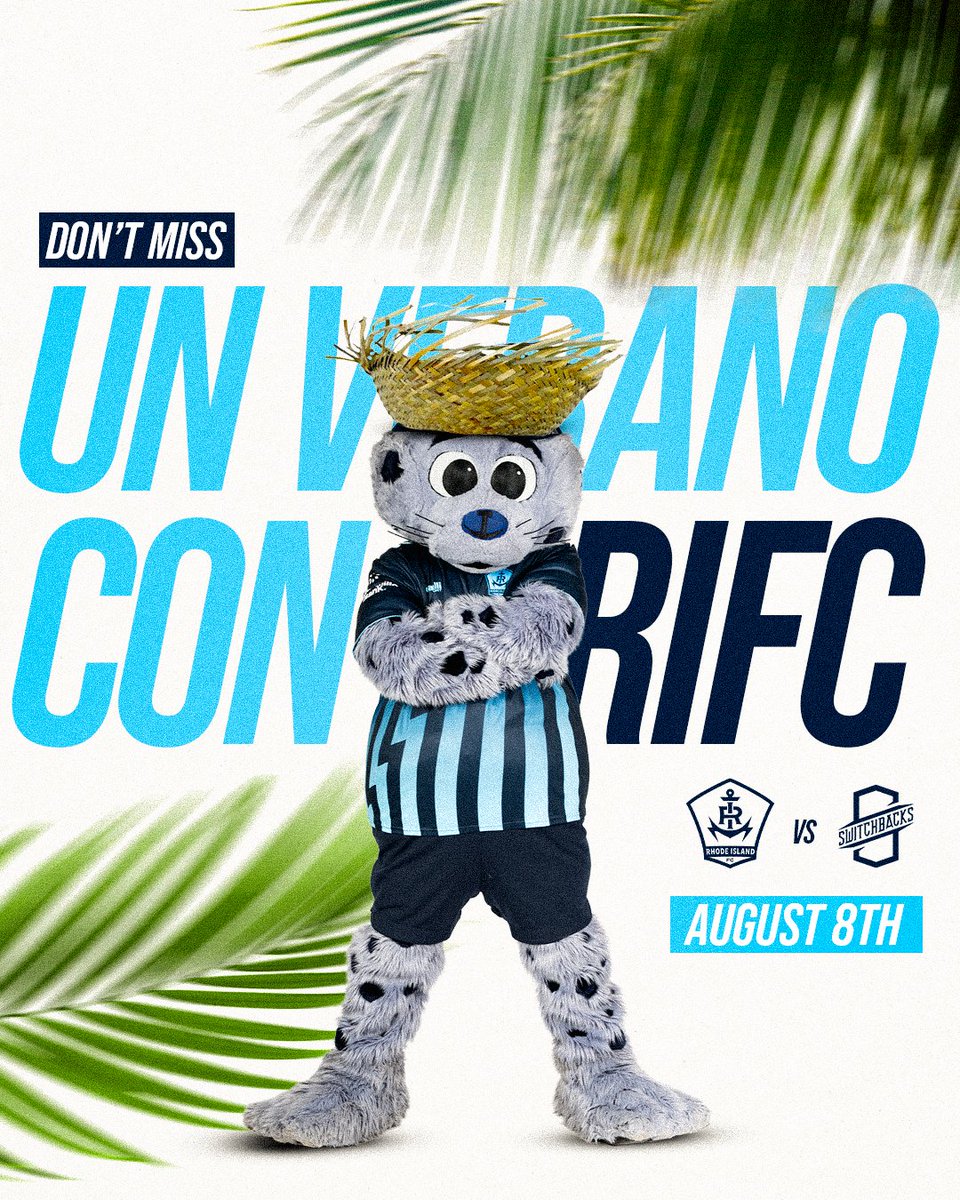 RhodeIslandFC's tweet photo. Un aplauso pa' mami y papi porque nos llevan al partido 💙🌞

Join Chip for Un Verano Con RIFC on Saturday, August 8 at 7:30 p.m. as we take on Switchbacks FC. Secure your ticket and take home an exclusive scarf!

🎟️ https://t.co/B0kUC6dumC https://t.co/kXFKtj4ovx