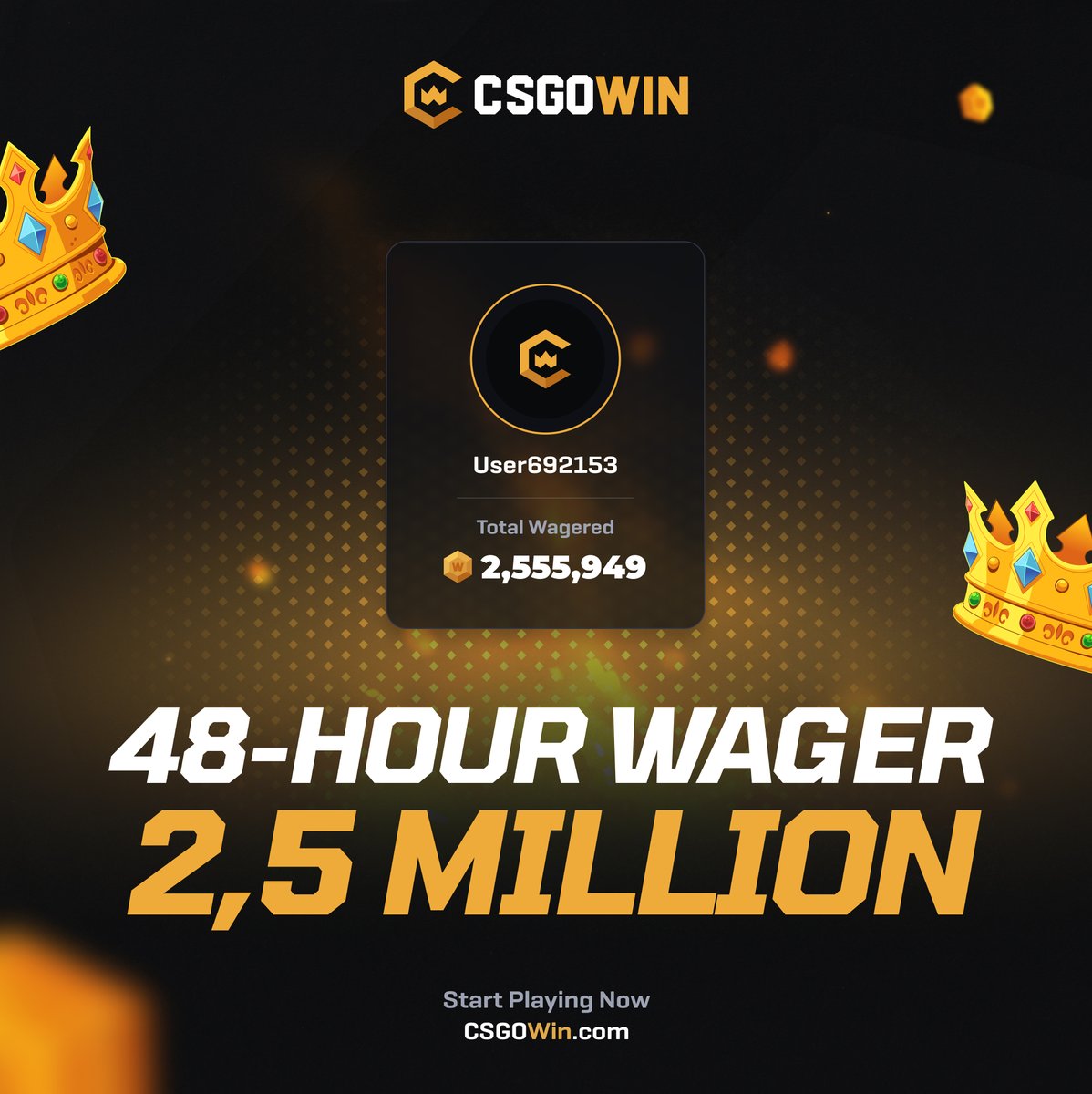CSGOWincom's tweet photo. Our weekly race just wrapped up, and our #1 spot finished with a whopping 2,555,000c wagered! 💰

��️ &amp; comment your CW-ID, $100 giveaway 👇🎁 https://t.co/WYK1NQOIBo