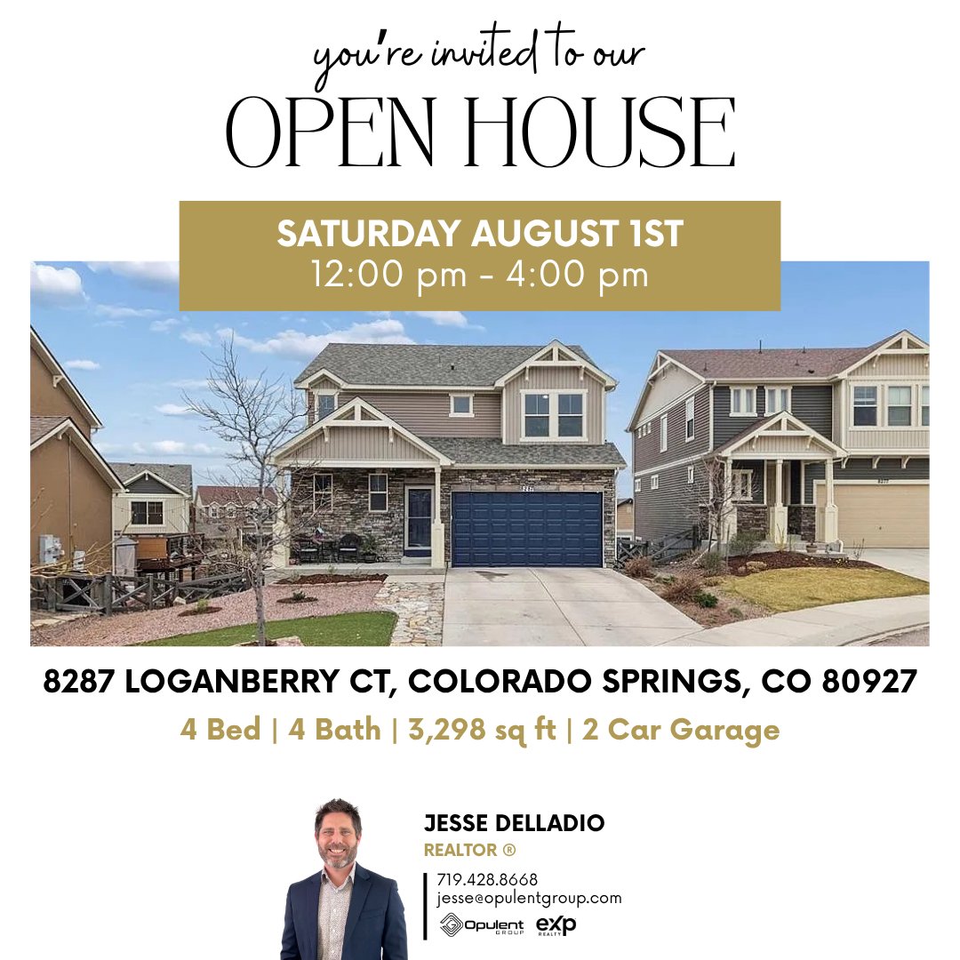 JesseDelladio's tweet photo. Open House Sat 8/1, 12–4PM 🏡
8287 Loganberry Ct, Banning Lewis Ranch
4bd/4ba | 3,298sqft | $520K ($5K price improvement)
New flooring, solar + EV charging, versatile loft

Would love to help — 📞(719) 428-8668
#ColoradoSpringsRealEstate #BanningLewisRanch #OpenHouse https://t.co/RY9s8FPasT