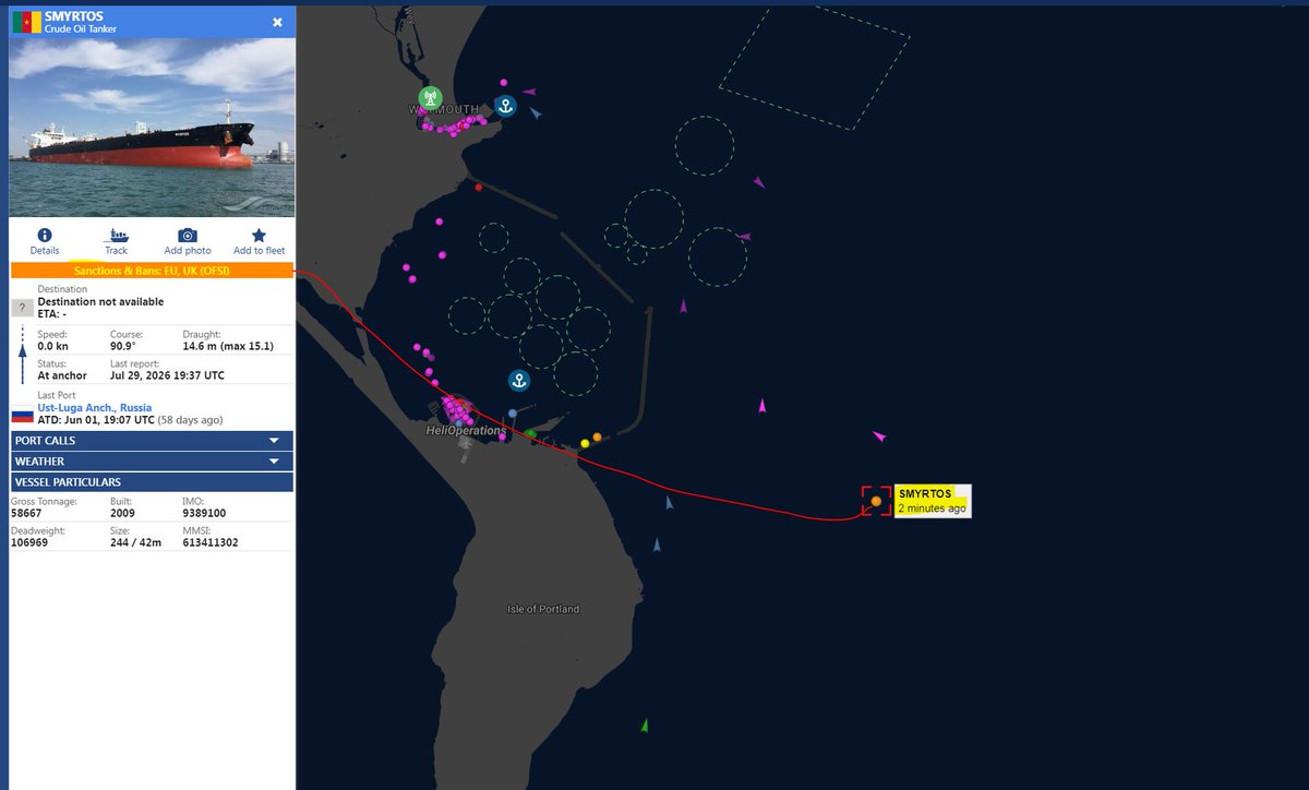 Springbok1973's tweet photo. Dear Steven....England is not Le France...

Hace una semanas, tras pagar un deposito de un kilo de euros, el Crude Oil Tanker M/T TAGOR 🇨🇲🇲🇬🏴‍☠️, IMO 9282481, fue liberado por Francia, tras pasar varias semanas retenido off Brest. Se escurrió por el Estrecho de Gibraltar y lleva días at anchor off Suez.

El otro tanker apresado, de manera casi paralela, fue el M/T SMYRTOS 🇨🇲, IMO 9389100, procedente de Ust Luga con +750,000 Bbls de crudo ruso.

Ambos navegando bajo registro falso y sin commercial owner - manager transparente.

El segundo continua fondeado off Portland y retenido por Reino Unido.

Dos mensajes diametralmente distintos frente al entramado flota fantasma. El francés, laxo y oportunista, te retengo para la foto, esperamos a que el tema se olvide, pagas una multa y te suelto...y pórtate bien, que navegas con pabellón falso por ahí... 

Postureo de Macron en redes sociales para parecer un poder naval, que lo son...

¿Por qué UK si mantiene retenido al darkfleet duro SMYRTOS?

Más allá de que Reino Unido es un país fuerte en la mar y [aún] con cierta inercia talasocrática, apuesto a que su sistema judicial, el Common Law, la referencia para las vistas marítimas por antonomasia, está creando un marco - vista para emitir una sentencia que cree jurisprudencia frente a los apresamientos de futuros petroleros del entramado flota fantasma que navegan sin bandera, alejarlos del TSS The English Channel y que bordeen el norte de las Islas Británicas e Irlanda.

As part of an investigation by the National Crime Agency, the Master of the vessel has been charged with offences related to breaching sanctions and has been remanded into custody in the UK. A Crown Court hearing is scheduled for 16 July at Bournemouth Crown Court.

De ser cierto, ¿estaríamos en el hall de más apresamientos y expropiaciones?

No esperen que España lleve algún acto de este tipo, pese a ser testigo diario en el Estrecho de Gibraltar, ya menos en Canarias, del "desfile" darkfleet. Después está el sistema judicial español, ortopédicamente continental para manejar esta situación...recuerden los ridículos jurídicos de la justicia española en el caso #Prestige en los tribunales British...

Post Previo

https://t.co/nZAc0dqGzy

#DarkFleet #FlotaFantasma #TANKERWARS #SMYRTOS🇨🇲 #TAGOR🇨🇲🇲🇬🏴‍☠️ #DEYNA🇲🇿 #GRINCH🇰🇲🇷🇺 #ChariotTide🇲🇿 @cosasmilitares0 @will_pulido @REjercitos