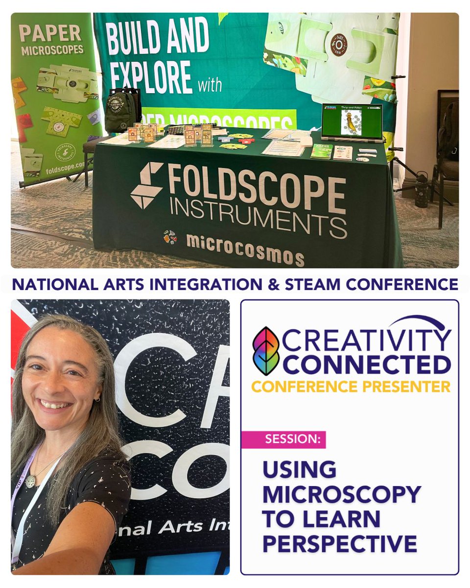 TeamFoldscope's tweet photo. Our Educational Specialist Holly Stuart represented Foldscope at the 2026 National Arts Integration & STEAM Conference in St. Louis, where she presented "Light, Microscopy, and Perspective" to more than 60+ attendees! Her presentation explored how accessible, affordable, hands-on microscopy can enrich arts-integrated and STEAM learning by encouraging students to observe the world from new perspectives. 🙌🔬👀

In addition to her presentation, Holly managed the Foldscope vendor booth throughout the conference, connecting with hundreds of educators interested in bringing hands-on science to their schools.

The response was overwhelmingly positive, with Foldscope products selling out before the conference concluded. The conference was a tremendous success, highlighting the growing excitement for accessible microscopy and curiosity-driven learning in classrooms.
