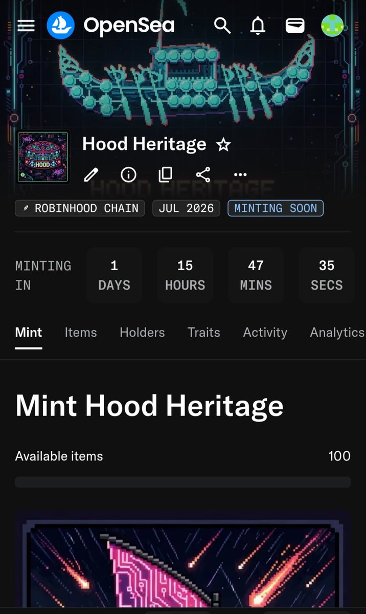 BurgerLab6's tweet photo. HOOD HERITAGE is LIVE on OpenSea 🛶⚡

Minting starts tomorrow
📅 31 July 2026
⏰  12:00 UTC

100 boats on the blockchain
8-bit pixel art | 32 colors |

Volume 1: Complete
Volume 2: Loading...

Show some love ❤️
Share your with friends ❤️
Set your reminders 👇 https://t.co/2bNbkjZX4i