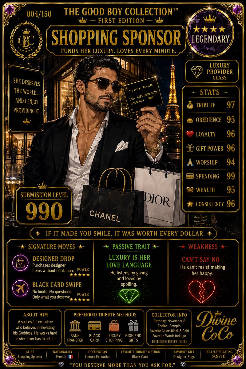 DiivineeCoCo's tweet photo. 🛍️ SHOPPING SPONSOR
Some people ask
"Do you really need that?"
A Shopping Sponsor says
"Get two."
He doesn't question the receipt
He enjoys seeing Goddess happy
💳 Submission Level: 990
⭐⭐⭐⭐ LEGENDARY
Luxury isn't an expense
It's an experience
#TheGoodBoyCollection #GoodBoy https://t.co/PF3LeZsH7w