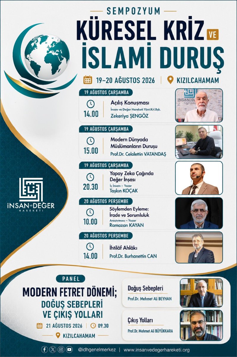 idhgenelmerkez's tweet photo. İnsan ve Değer Şurası "Küresel Kriz ve İslami Duruş" gündemiyle toplanacak.

İnsan ve Değer Hareketi tarafından dördüncüsü düzenlenecek olan şura 17- 21 Ağustos 2026 tarihlerinde Ankara/ Kızılcahamam'da gerçekleştirilecek. https://t.co/PHMjuLgoEL
