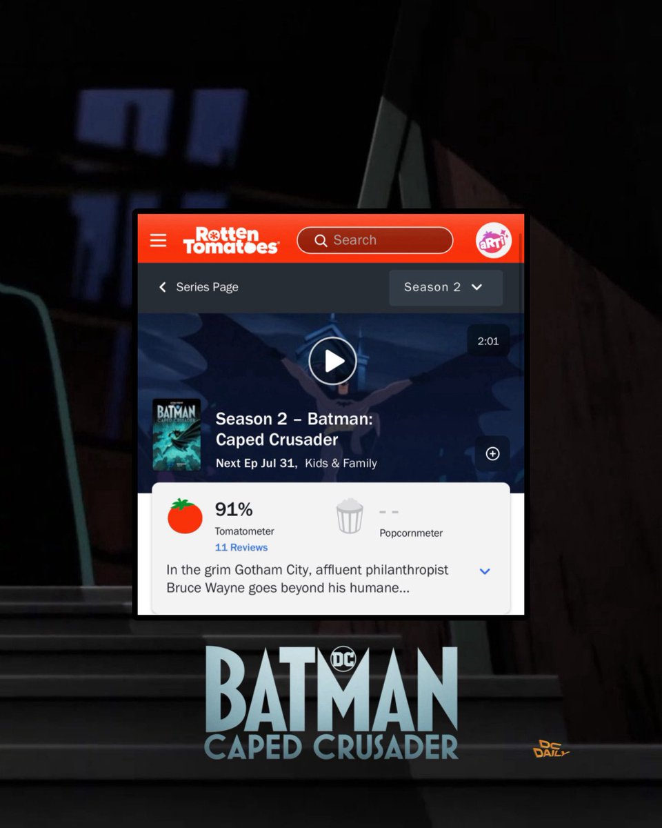 DCdaily's tweet photo. BATMAN: CAPED CRUSADER Season 2 debuts with a 91% score on Rotten Tomatoes. https://t.co/BtsnOe5f54
