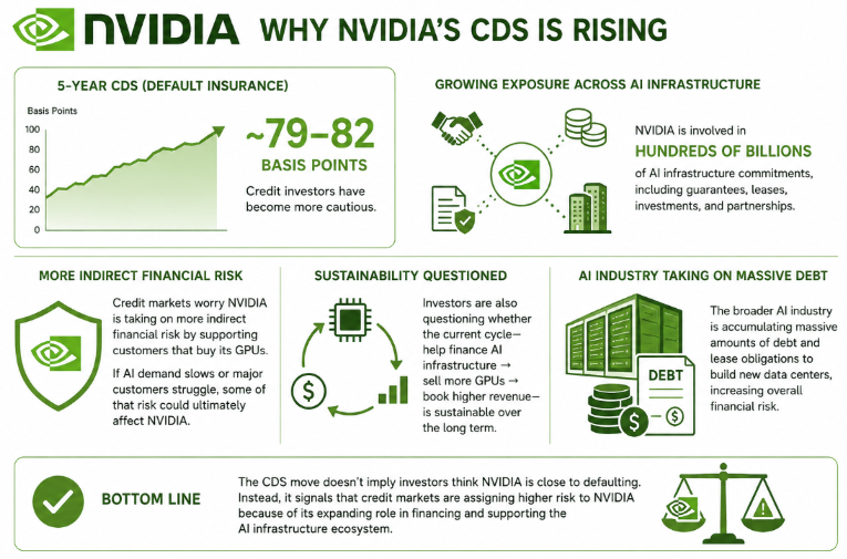 npantano_'s tweet photo. Would love to hear your opinion on this topic in the comments. Very reminiscent of tech/energy companies from in the 90's/2000's.
📚💻
Michael's concern; $NVDA is scaling too fast in the AI universe. The model of:
-Help finance AI infrastructure > Sell more GPUs > Book higher revenue = is not sustainable, with too many data centers to control at once.

📗 This is creating doubt in creditors (the Neocloud firms creating the SPVs) minds raising the basis point value on NVDA Credit Default Swaps. NVIDIA is involved in hundreds of billions of dollars of AI infrastructure commitments. If AI demand slows or major customers struggle, some of that risk could ultimately affect NVIDIA. However, don't be worried, this is a top 3 Swap carried Mag7.