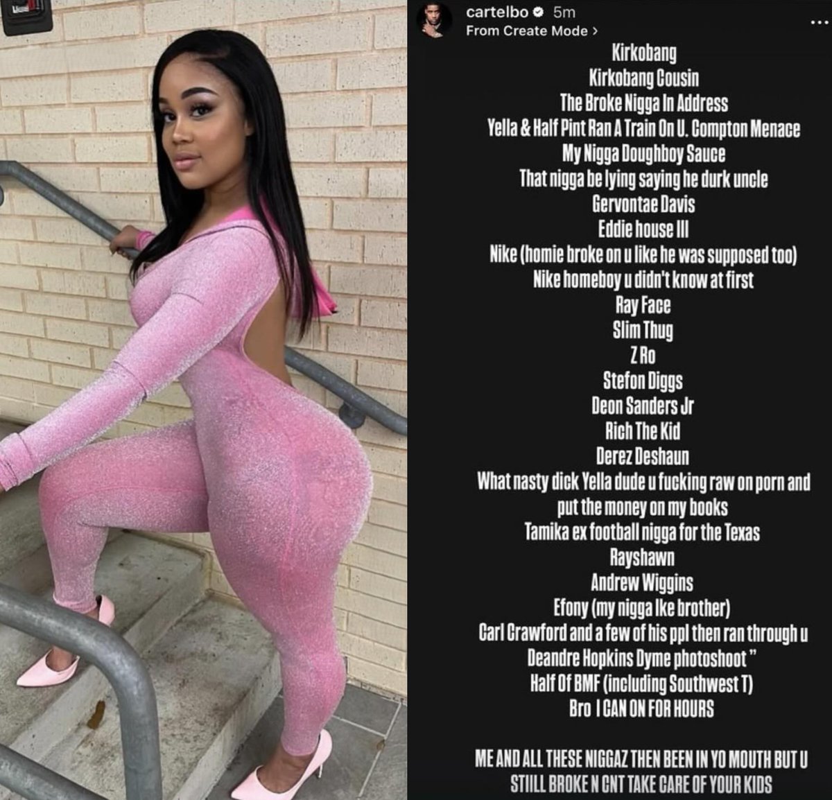 mymixtapez's tweet photo. Houston rapper Cartel Bo shared a list of all the celebrities his baby mama had allegedly slept with shortly before his recent arrest for allegedly kidnapping her and locking her in a closet for at least four days 👀 https://t.co/zXjZT1fp1p