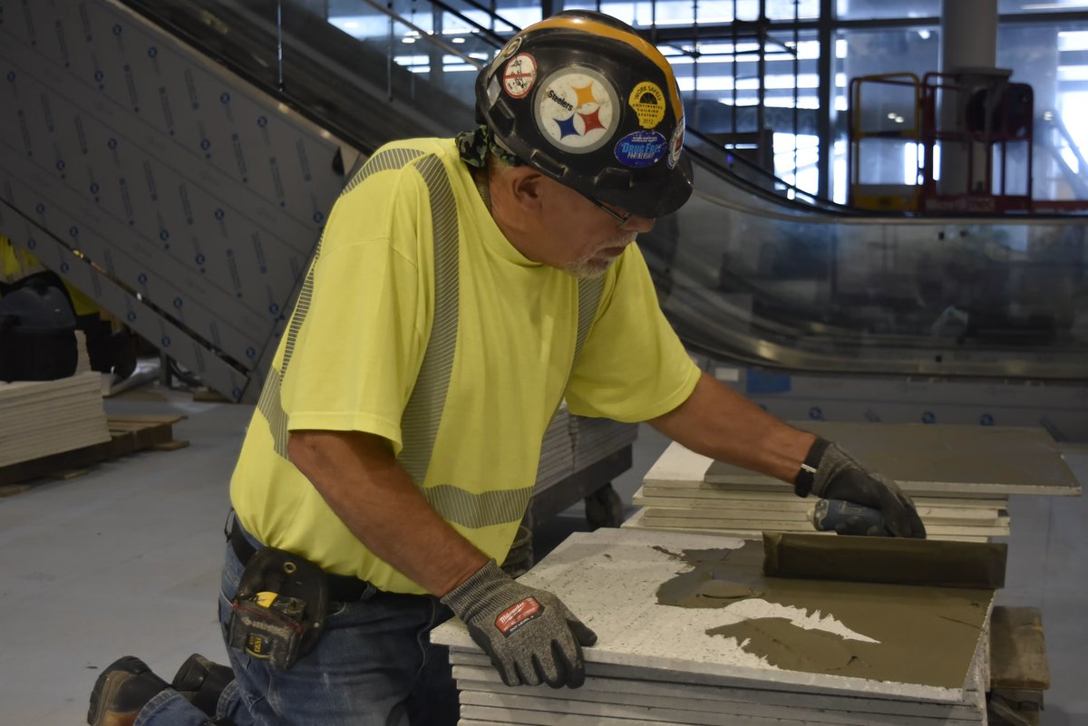 IUBAC's tweet photo. The new Pittsburgh International Airport is flying high! From stunning #terrazzo & precision #tile to durable #masonry, our skilled craftworkers brought unmatched expertise, training, and solidarity to this massive project: https://t.co/JCcxzjGTut
#WorksiteWednesday #UnionProud https://t.co/5Zn1ssAiuc