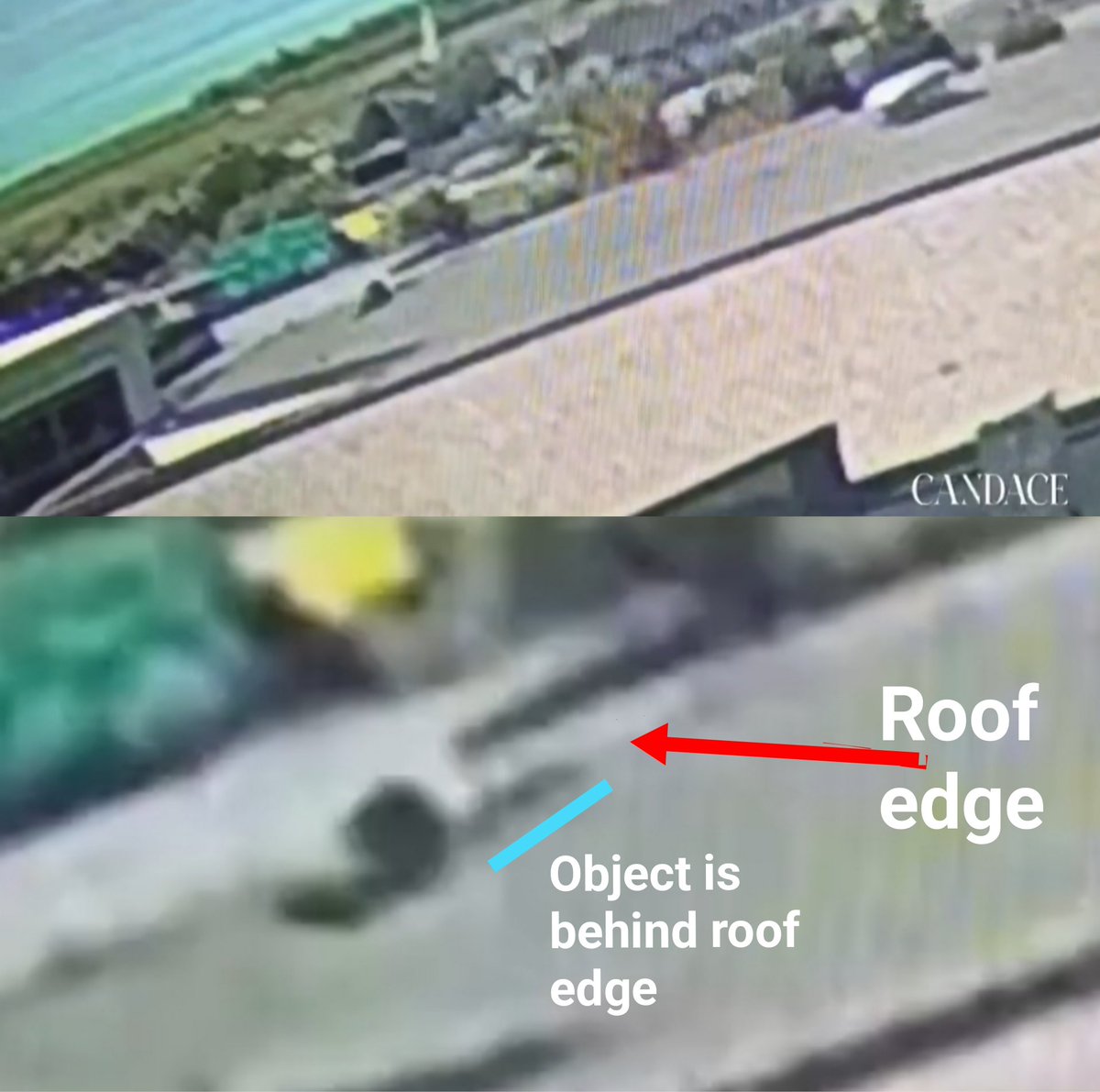 BasedSamParker's tweet photo. TACTICAL ROOF RUN & THE FORGOTTEN DISAPPEARING SCREWDRIVER 
My best "guesstimate" is that the running figure on the Losee Center roof enters the frame about 1-3 steps past the point where Officer Bagley said he found the screwdriver (15-20 feet past the railing).

It's a weird sequence they want us to believe:
1. The gunman went over the railing & walked 15-20 more feet. 
2. Then the gunman stopped. Not right away. Not at 5 feet. Not at 10 feet. Not at 25 feet. Nope: 15-20 feet. That's where he assembled the gun & somehow forgot to stow the screwdriver.
3. Gunman started sprinting towards vent
4. And then after running most of the way, he dropped & executed a lengthy tactical lateral crawl several feet to the left to get into position.
5. When he comes to a stop, he's set up behind the 5 inch roof lip, lying flat. How did he have a line of sight downward into the courtyard when he's back from the edge of the roof, completely behind that lip, flat on the ground of the roof? 

Finally, isn't it convenient that the footage just barely cuts off the view that could corroborate the screwdriver story? 

And don't forget: Officer Bagley testified he put up yellow crime scene tape at the railing to protect the screwdriver evidence, but the KSL helicopter showed conclusively that there was no crime scene tape around the railing, and no screwdriver can be seen on their footage, either.

I guess we're just supposed to ignore all these little details, huh?