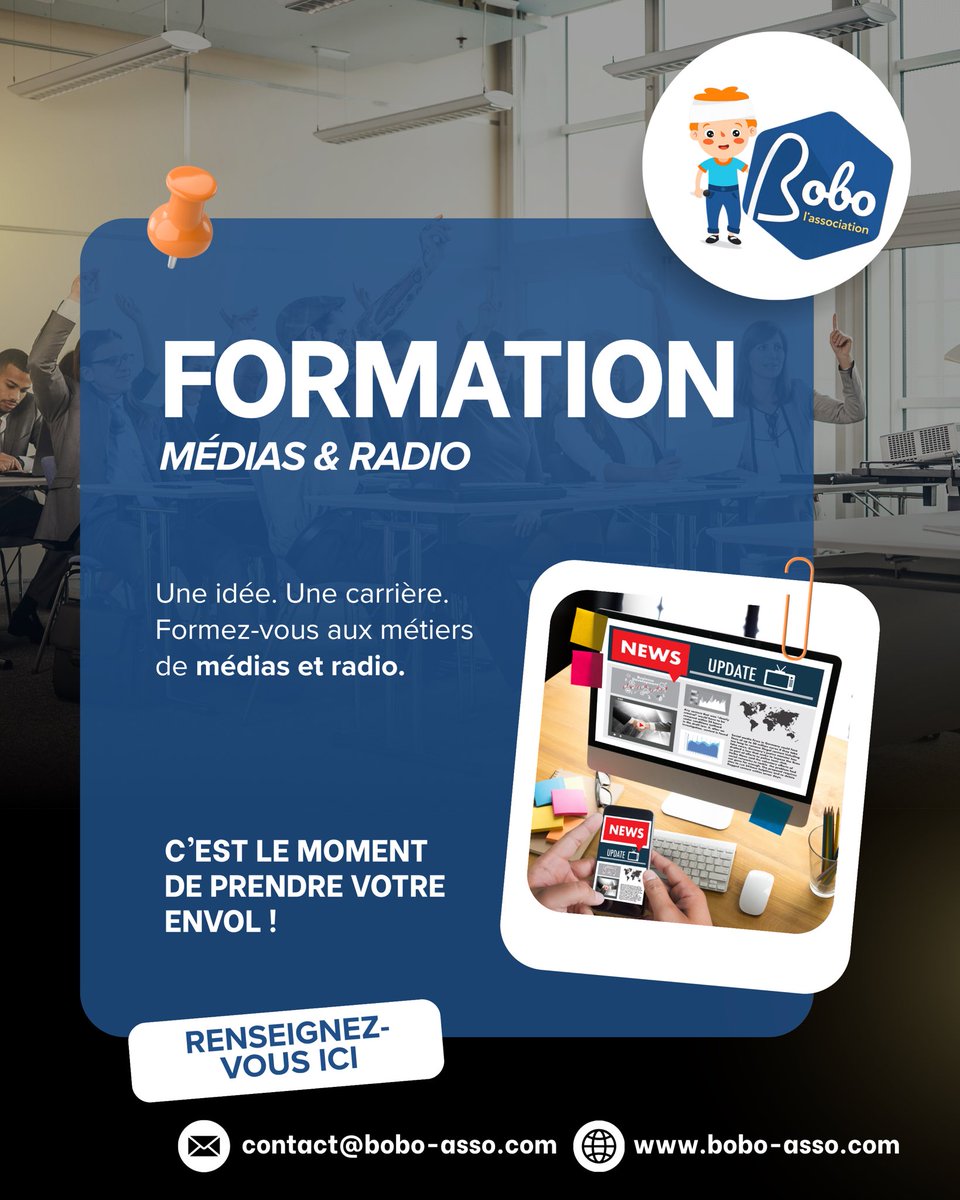 BoboAsso's tweet photo. 🎧 Vous rêvez d’une carrière dans les médias ? Passez de la passion à l’action avec une formation complète et pratique. 

✅ Apprentissage de qualité
✅ Encadrement professionnel
✅ Opportunités concrètes

Renseignez-vous ici 👇🏻
✉️ contact@bobo-asso.com
🌐 https://t.co/tBVt9v1Q9C https://t.co/bb5fPvdIkd