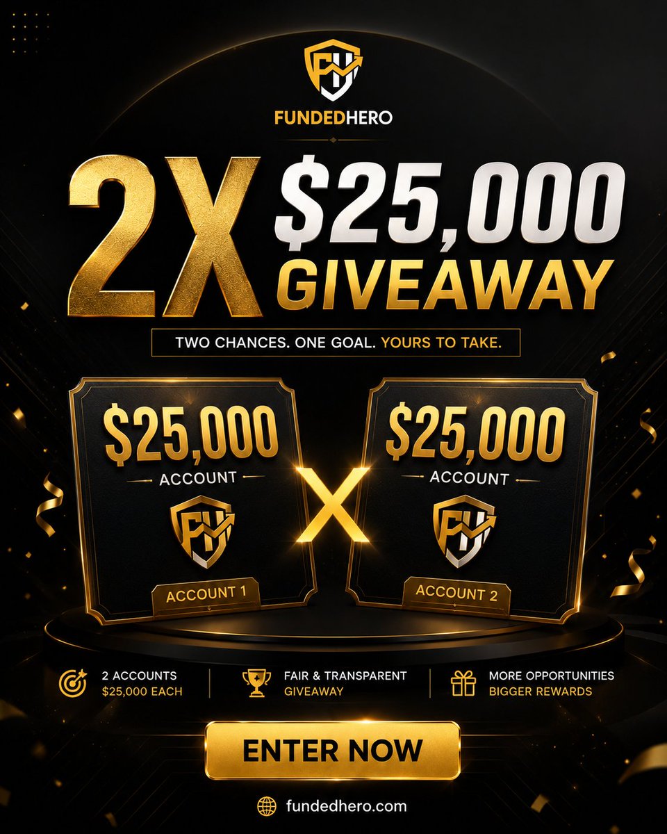 NovaXTrade's tweet photo. 🚨 $𝟱𝟬,𝟬𝟬𝟬 𝗙𝘂𝗻𝗱𝗲𝗱𝗛𝗲𝗿𝗼 𝗚𝗶𝘃𝗲𝗮𝘄𝗮𝘆 🚀

🎁 Win 𝟮 × $𝟮𝟱,𝟬𝟬𝟬 𝗖𝗵𝗮𝗹𝗹𝗲𝗻𝗴𝗲 𝗔𝗰𝗰𝗼𝘂𝗻𝘁𝘀

𝗧𝗼 𝗘𝗻𝘁𝗲𝗿: ⬇️

1️⃣ Follow: @NovaXTrade @_fundedhero 
2️⃣ Like + Repost + Tag 3 Friends
3️⃣ Reply with your #1 Trading Rule 📈

🔥 𝗟𝗜𝗠𝗜𝗧𝗘𝗗 𝗧𝗜𝗠𝗘: 𝗕𝘂𝘆 𝟭 𝗚𝗲𝘁 𝟭 𝗙𝗥𝗘𝗘 𝗙𝗿𝗼𝗺 𝗨𝘀 + 𝟱𝟱% 𝗢𝗙𝗙 𝘂𝘀𝗶𝗻𝗴 𝗖𝗼𝗱𝗲: 𝗡𝗢𝗩𝗔 🚀

👀 𝗖𝗹𝗮𝗶𝗺 𝗬𝗼𝘂𝗿 𝗦𝗵𝗼𝘁!