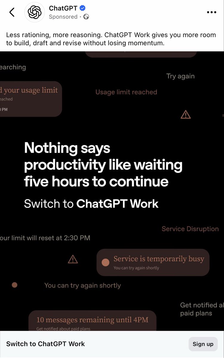 Andz200zx's tweet photo. @thsottiaux Tibo, I just saw this ad you’re running on Facebook. Would you consider not reinstating the five hour limit?  Thanks for everything that you do. https://t.co/md4nf6yWfr