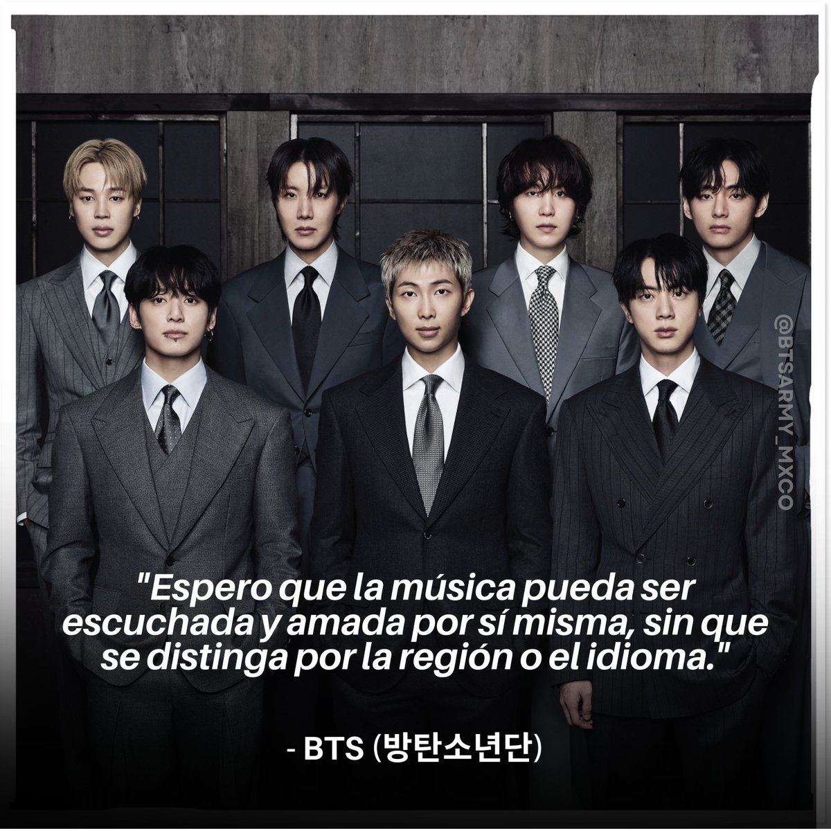 BTSARMY_MXCO's tweet photo. La historia de BTS siempre ha estado marcada por desafiar los límites y cuestionar aquello que parecía establecido. Esta decisión no es la excepción.
Renunciar a una oportunidad de reconocimiento para mantenerse firme en una convicción envía un mensaje que va más allá de la industria musical: el arte no debería ser definido por el idioma, la nacionalidad o una categoría específica.
Podrán existir opiniones distintas sobre esta postura, pero lo que resulta innegable es la coherencia con la que BTS ha defendido, desde el inicio de su carrera, que la música tiene la capacidad de conectar personas sin importar las fronteras.
...Porque admirar a BTS también significa comprender los valores que representan y acompañarlos cuando deciden mantenerse fieles a ellos. 💜

BTS WE ARE PROUD OF YOU
ARMY FOREVER WITH BTS
BTS PAVED THE WAY 
BTS BTS BTS 
#BTS_ARİRANG